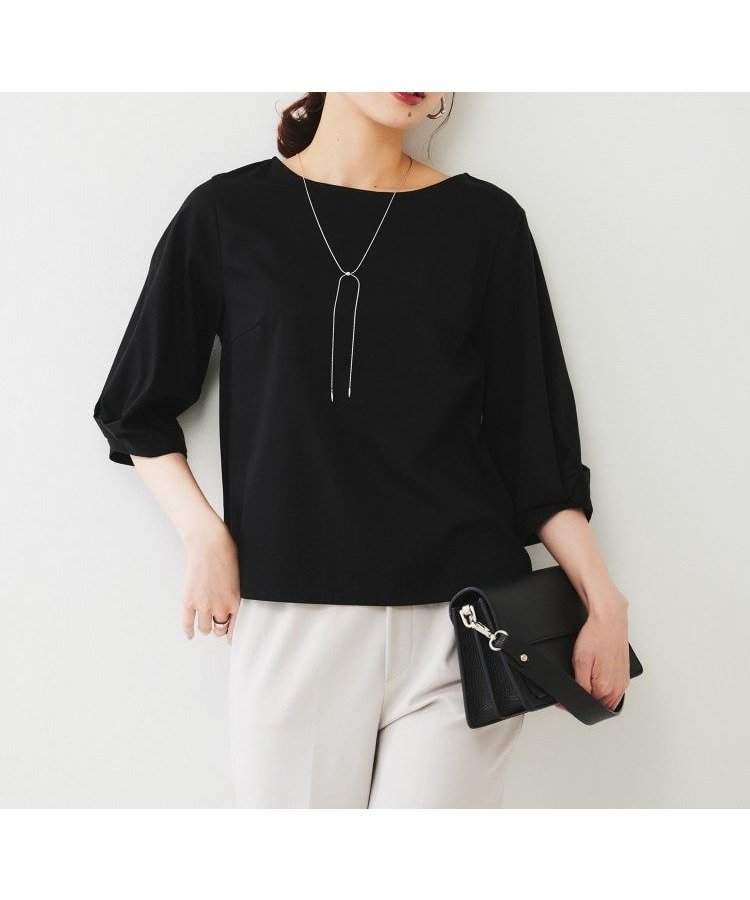 【アンタイトル/UNTITLED】の袖タックカットソー インテリア・キッズ・メンズ・レディースファッション・服の通販 founy(ファニー) 　ファッション　Fashion　レディースファッション　Fashion for Women　トップス・カットソー　Cut & Sew Tops　カットソー・ベーシックTシャツ　Cut-and-Sewn Tops / Stretch Tees & Basics　シルケット　Silket, Silky Cotton　エレガント 上品　Elegant　ブラック|ID: prp329100004746511 ipo3291000000034375147