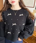 【モーメントプラス/moment+ / MEN】のリボンビジューショート丈もちもちニットプルオーバー ブラック|ID: prp329100004746685 ipo3291000000034802475