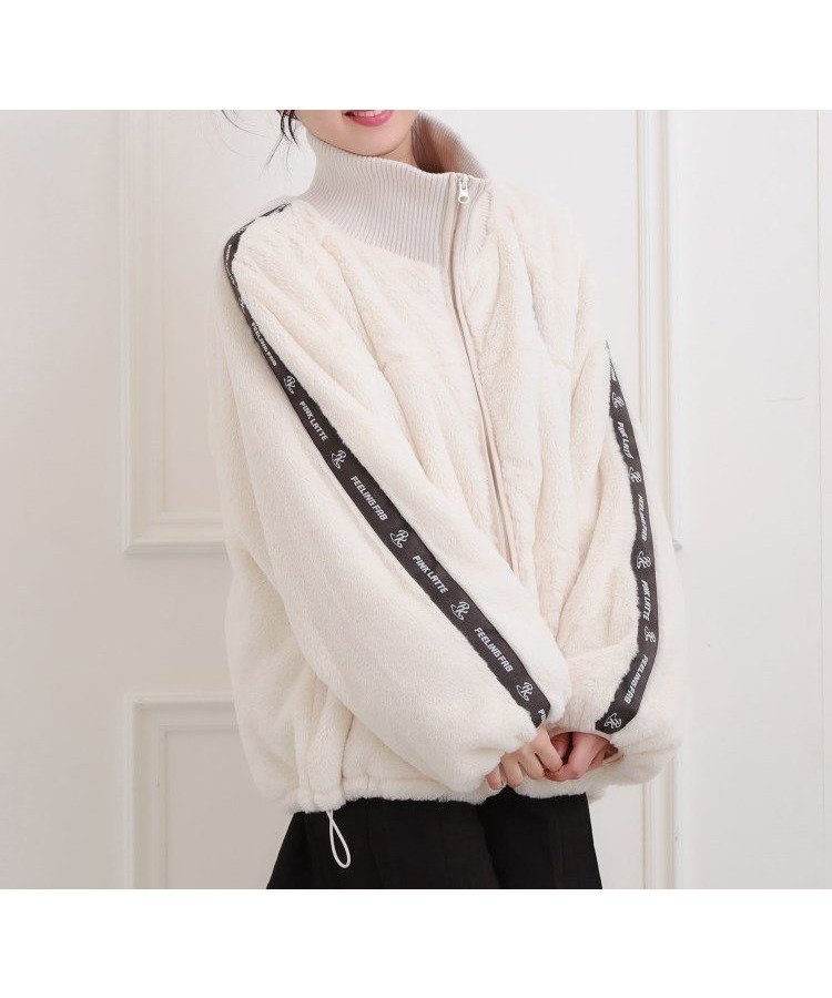 【ピンク ラテ/PINK-latte / KIDS】のフェイクファーリブハイネックブルゾン 人気、トレンドファッション・服の通販 founy(ファニー) 　ファッション　Fashion　キッズファッション　Fashion for Kids　ガーリー　Girly, Feminine Style　スポーティ　Sporty, Casual Athletic　スマート　Smart, Elegant　スリーブ　Sleeve, Long Sleeve / Short Sleeve　デニム　Denim, Jeans Material　ドローコード　Drawcord, Drawstring Cord　ハイネック　High Neck, Mock Neck　バルーン　Balloon, Balloon Silhouette　フェイクファー　Faux Fur, Imitation Fur　ポケット　Pocket, Pocket Detail　再入荷　Restock / Back in Stock　おすすめ　Recommended / Our Picks　 other-1|ID: prp329100004746731 ipo3291000000034889650