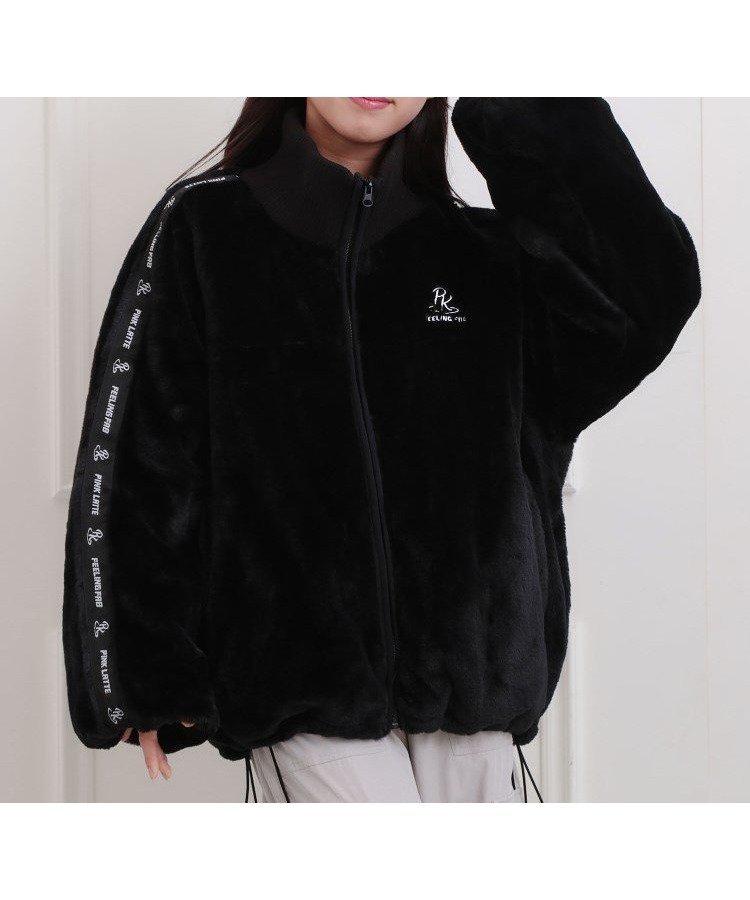 【ピンク ラテ/PINK-latte / KIDS】のフェイクファーリブハイネックブルゾン インテリア・キッズ・メンズ・レディースファッション・服の通販 founy(ファニー) 　ファッション　Fashion　キッズファッション　Fashion for Kids　ガーリー　Girly, Feminine Style　スポーティ　Sporty, Casual Athletic　スマート　Smart, Elegant　スリーブ　Sleeve, Long Sleeve / Short Sleeve　デニム　Denim, Jeans Material　ドローコード　Drawcord, Drawstring Cord　ハイネック　High Neck, Mock Neck　バルーン　Balloon, Balloon Silhouette　フェイクファー　Faux Fur, Imitation Fur　ポケット　Pocket, Pocket Detail　再入荷　Restock / Back in Stock　おすすめ　Recommended / Our Picks　ブラック|ID: prp329100004746731 ipo3291000000034889652