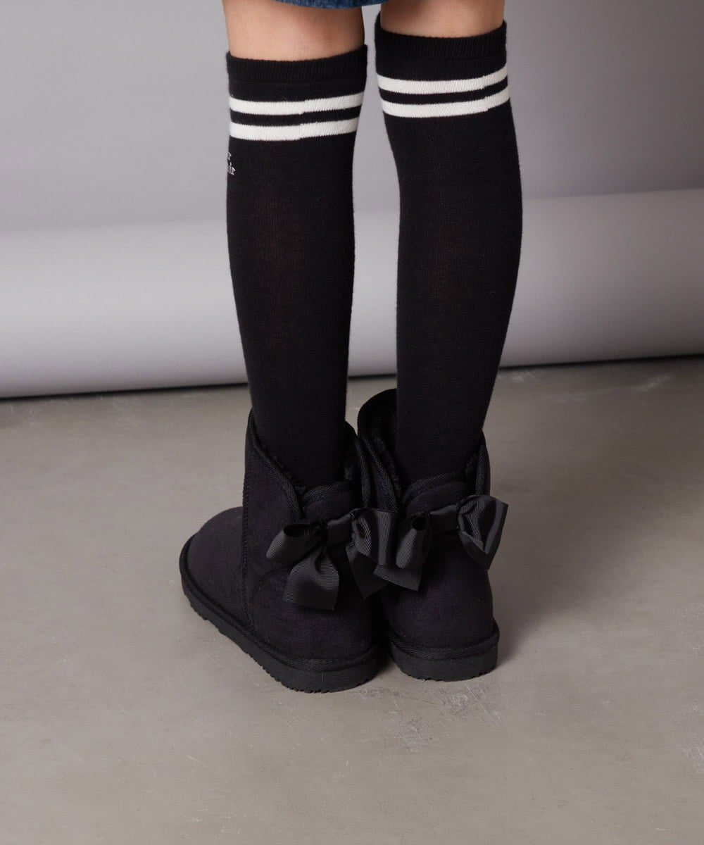 【アー ヴェー ヴェー/a.v.v / KIDS】の17-24cm 【撥水加工/クッションインソール】リボン付フェイクムートンブーツ インテリア・キッズ・メンズ・レディースファッション・服の通販 founy(ファニー) 　ファッション　Fashion　キッズファッション　Fashion for Kids　ガーリー　Girly, Feminine Style　クール　Cool, Chic　ショート　Short, Short Length　人気　Popular, Best Seller　フェイクファー　Faux Fur, Imitation Fur　ボトム　Bottoms, Lower Wear　防寒　Cold Protection, Winter-Ready　ムートン　Shearling, Mouton　ラベンダー　Lavender　リボン　Ribbon, Bow　ワンポイント　One Point, Statement Accent　再入荷　Restock / Back in Stock　おすすめ　Recommended / Our Picks　ブラック|ID: prp329100004746747 ipo3291000000034611843