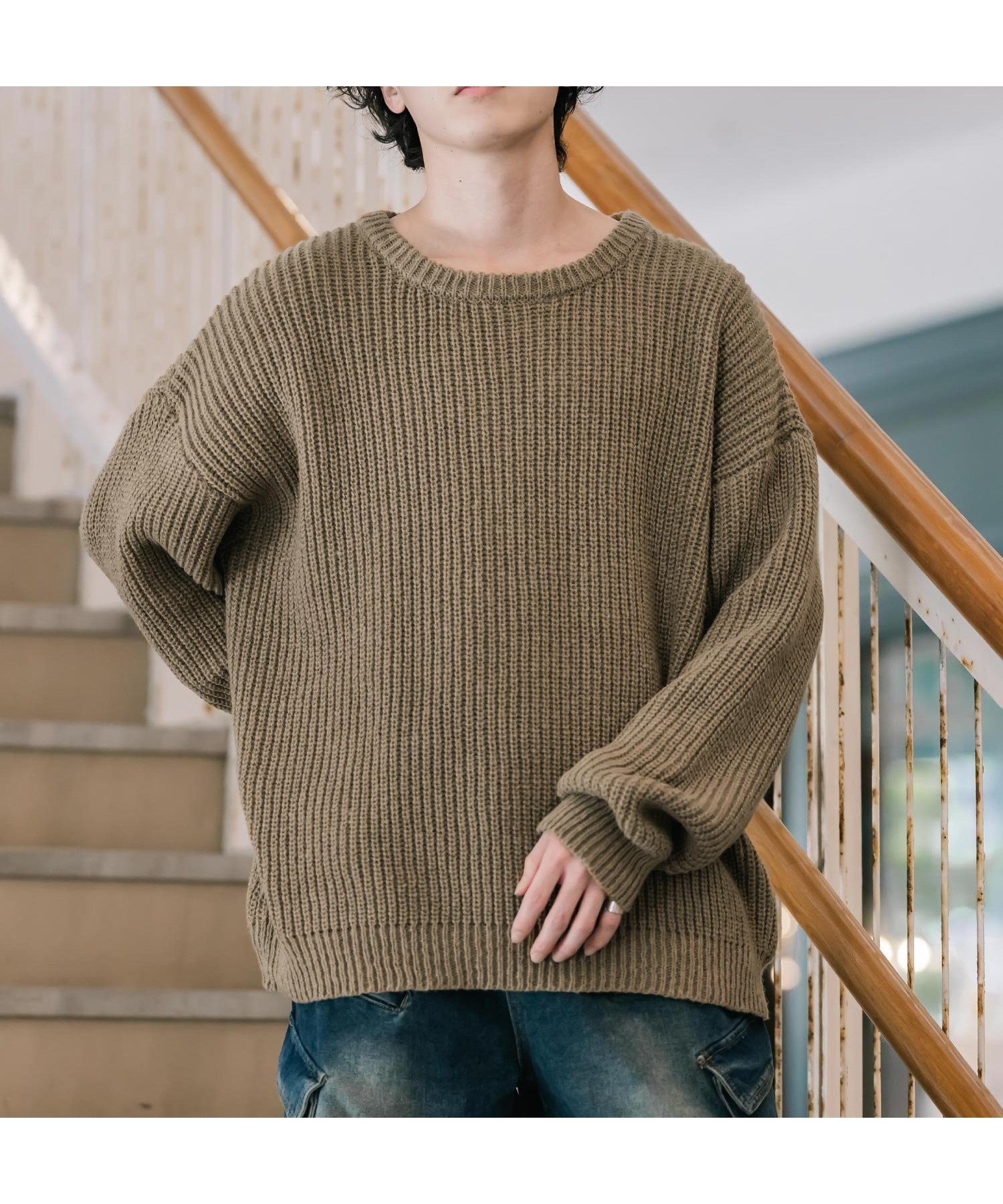 【ロッキーモンロー/Rocky Monroe】のオーバーサイズ畦編みクルーニットセーター インテリア・キッズ・メンズ・レディースファッション・服の通販 founy(ファニー) 　ファッション　Fashion　レディースファッション　Fashion for Women　トップス・カットソー　Cut & Sew Tops　ニット　Knit Tops & Sweaters　畦編みニット・テクスチャードトップス　Ribbed Knit Sweaters / Textured Knit Tops　インナー　Innerwear　畦　Ribbed Knit　シンプル　Simple, Minimal　スラックス　Slacks, Dress Pants　デニム　Denim, Jeans Material　ハイネック　High Neck, Mock Neck　バランス　Balance, Style Balance　フェミニン　Feminine, Girly　メンズ　Men's, Menswear　リラックス　Relax, Relaxed Fit　再入荷　Restock / Back in Stock　おすすめ　Recommended / Our Picks　ベージュ|ID: prp329100004746804 ipo3291000000034513919