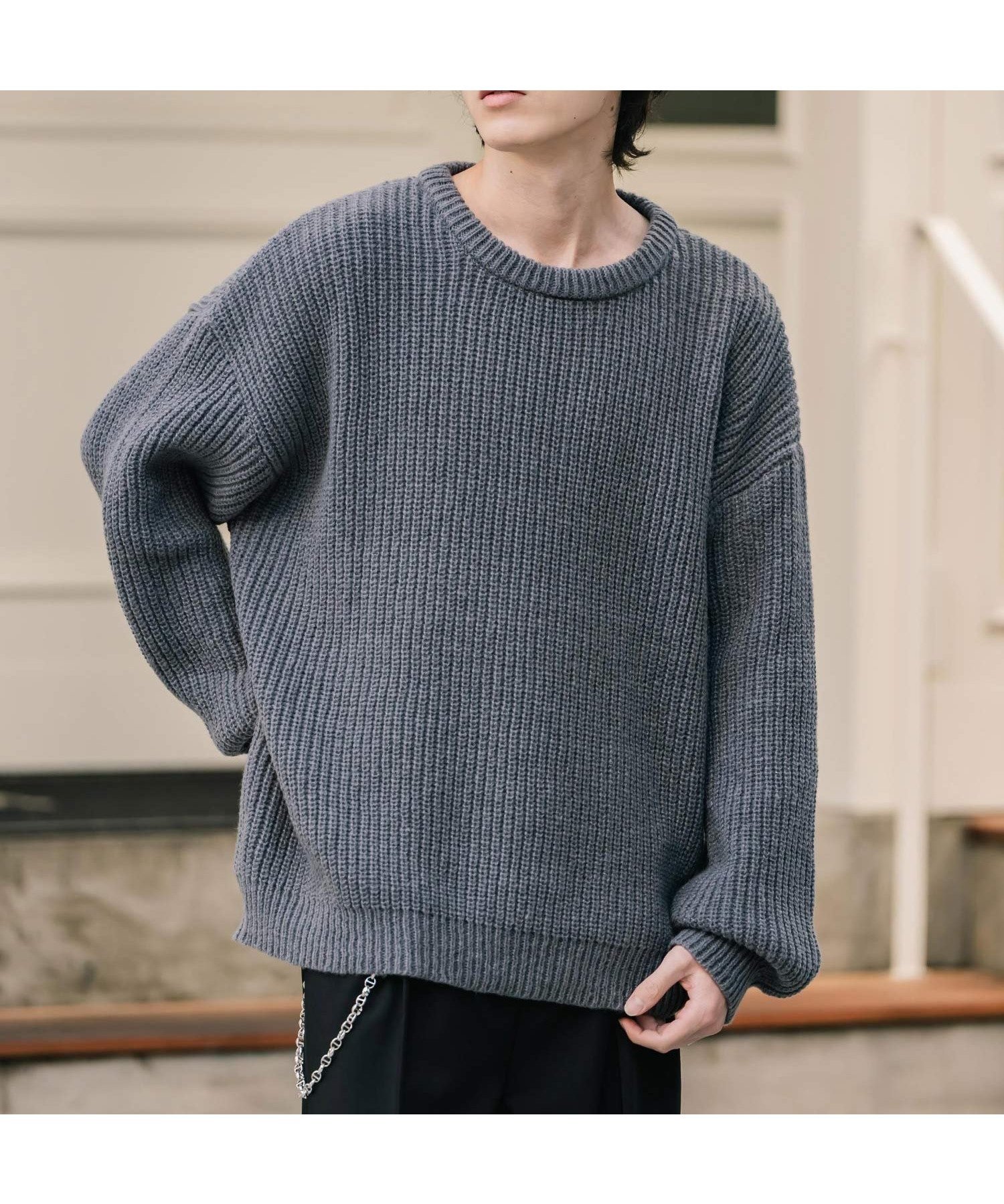 【ロッキーモンロー/Rocky Monroe】のオーバーサイズ畦編みクルーニットセーター インテリア・キッズ・メンズ・レディースファッション・服の通販 founy(ファニー) 　ファッション　Fashion　レディースファッション　Fashion for Women　トップス・カットソー　Cut & Sew Tops　ニット　Knit Tops & Sweaters　畦編みニット・テクスチャードトップス　Ribbed Knit Sweaters / Textured Knit Tops　インナー　Innerwear　畦　Ribbed Knit　シンプル　Simple, Minimal　スラックス　Slacks, Dress Pants　デニム　Denim, Jeans Material　ハイネック　High Neck, Mock Neck　バランス　Balance, Style Balance　フェミニン　Feminine, Girly　メンズ　Men's, Menswear　リラックス　Relax, Relaxed Fit　再入荷　Restock / Back in Stock　おすすめ　Recommended / Our Picks　チャコール|ID: prp329100004746804 ipo3291000000034513924