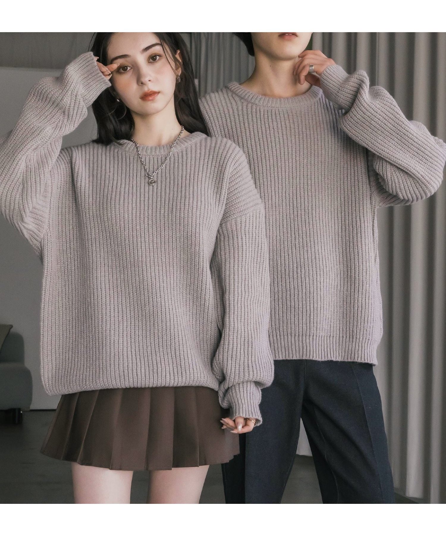 【ロッキーモンロー/Rocky Monroe】のオーバーサイズ畦編みクルーニットセーター インテリア・キッズ・メンズ・レディースファッション・服の通販 founy(ファニー) 　ファッション　Fashion　レディースファッション　Fashion for Women　トップス・カットソー　Cut & Sew Tops　ニット　Knit Tops & Sweaters　畦編みニット・テクスチャードトップス　Ribbed Knit Sweaters / Textured Knit Tops　インナー　Innerwear　畦　Ribbed Knit　シンプル　Simple, Minimal　スラックス　Slacks, Dress Pants　デニム　Denim, Jeans Material　ハイネック　High Neck, Mock Neck　バランス　Balance, Style Balance　フェミニン　Feminine, Girly　メンズ　Men's, Menswear　リラックス　Relax, Relaxed Fit　再入荷　Restock / Back in Stock　おすすめ　Recommended / Our Picks　グレー|ID: prp329100004746804 ipo3291000000034513925