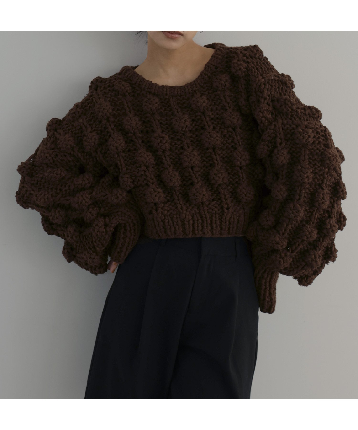 【ヘラム/hellam】のポップコーンハンドニット インテリア・キッズ・メンズ・レディースファッション・服の通販 founy(ファニー) 　ファッション　Fashion　レディースファッション　Fashion for Women　トップス・カットソー　Cut & Sew Tops　ニット　Knit Tops & Sweaters　ブラウン|ID: prp329100004746821 ipo3291000000034670553