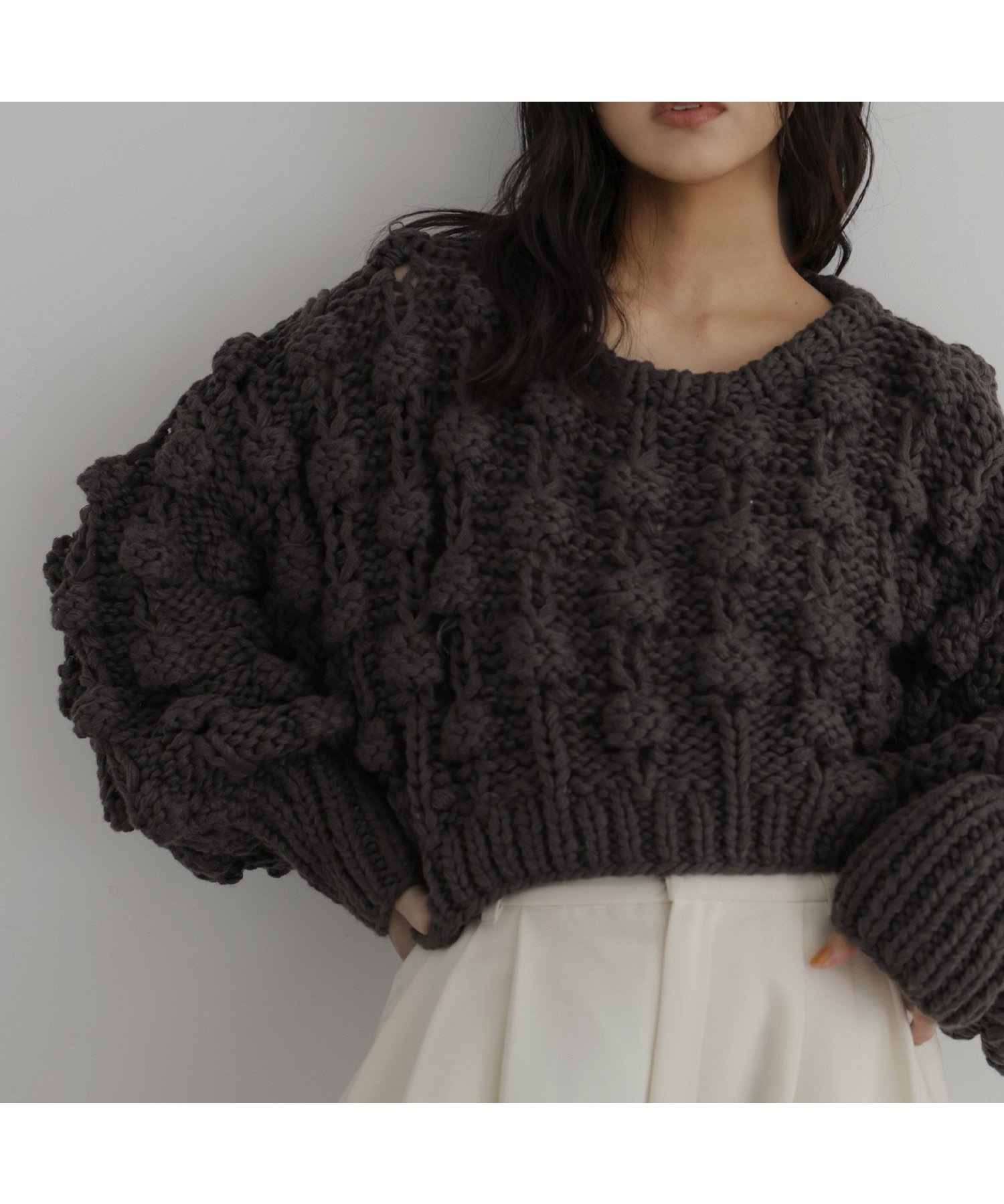 【ヘラム/hellam】のポップコーンハンドニット インテリア・キッズ・メンズ・レディースファッション・服の通販 founy(ファニー) 　ファッション　Fashion　レディースファッション　Fashion for Women　トップス・カットソー　Cut & Sew Tops　ニット　Knit Tops & Sweaters　チャコール|ID: prp329100004746821 ipo3291000000034670556