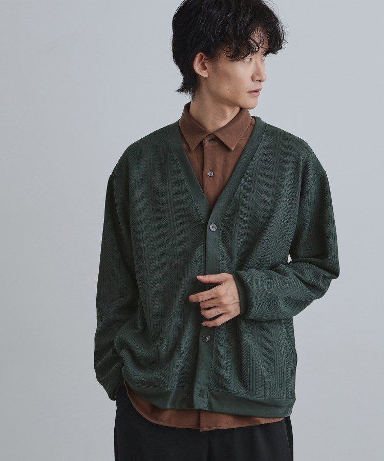 【ティーケー/tk TAKEO KIKUCHI / MEN】のニットライクジャカードカーディガン インテリア・キッズ・メンズ・レディースファッション・服の通販 founy(ファニー) 　ファッション　Fashion　メンズファッション　Fashion for Men　カーディガン　Cardigan, Knitwear　ポケット　Pocket, Pocket Detail　ロング　Long, Long-Length　エレガント 上品　Elegant　再入荷　Restock / Back in Stock　グリーン|ID: prp329100004746906 ipo3291000000034319720