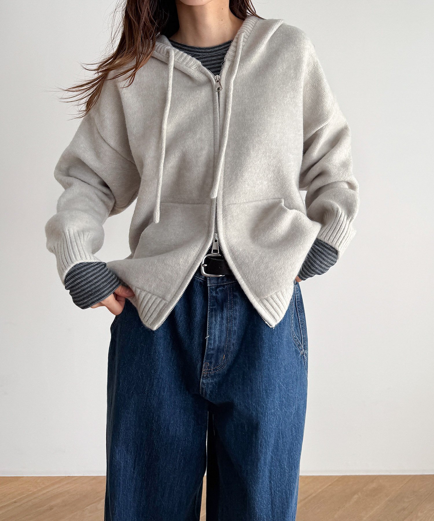 【キャナルジーン/CANAL JEAN】のEl mar ソフトニットZIPパーカー インテリア・キッズ・メンズ・レディースファッション・服の通販 founy(ファニー) 　ファッション　Fashion　レディースファッション　Fashion for Women　トップス・カットソー　Cut & Sew Tops　ニット　Knit Tops & Sweaters　レディースパーカー・カジュアルフーディー　Casual Hoodies & Sweatshirts　おすすめ　Recommended / Our Picks　ジップ　Zip, Zipper　デニム　Denim, Jeans Material　ドローコード　Drawcord, Drawstring Cord　パーカー　Hoodie, Parka　ポケット　Pocket, Pocket Detail　ヘザーグレー|ID: prp329100004747384 ipo3291000000034779950