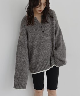【ヘラム/hellam】のバイカラーヘンリーネックミックスニット 人気、トレンドファッション・服の通販 founy(ファニー) ファッション Fashion レディースファッション Fashion for Women トップス・カットソー Cut & Sew Tops ニット Knit Tops & Sweaters ミックス Mix, Mixed Style |ID:prp329100004747512
