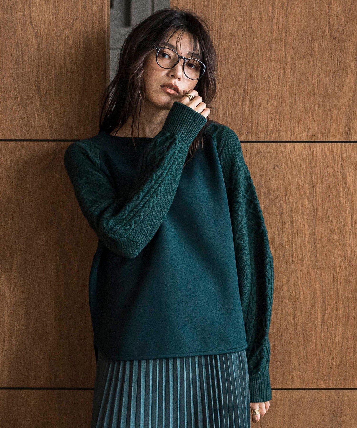 【メイソングレイ/MAYSON GREY】のときめきケーブルニット≪手洗い可能≫ インテリア・キッズ・メンズ・レディースファッション・服の通販 founy(ファニー) 　ファッション　Fashion　レディースファッション　Fashion for Women　トップス・カットソー　Cut & Sew Tops　ニット　Knit Tops & Sweaters　秋　Autumn　キュロット　Culottes, Wide Shorts　コンパクト　Compact, Small Size　スウェット / スエット　Sweatshirt, Sweatwear　ストレッチ　Stretch, Stretchy Fabric　スリーブ　Sleeve, Long Sleeve / Short Sleeve　デコルテ　Décolleté, Neckline　ドッキング　Docking, Mixed Material　長袖　Long Sleeve, Full Sleeve　パターン　Pattern, Design Print　ボトム　Bottoms, Lower Wear　ワイド　Wide, Wide Fit　A/W・秋冬　Autumn/Winter　おすすめ　Recommended / Our Picks　2025年　2025　2025-2026秋冬・A/W　Autumn/Winter 2025–26 AW25–26　グリーン|ID: prp329100004747658 ipo3291000000034329675