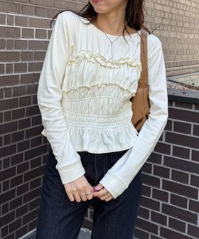 【カプリシューレマージュ/CAPRICIEUX LEMAGE】の【体感+4°C】ベアシャーリング裏起毛トップス 人気、トレンドファッション・服の通販 founy(ファニー) ファッション Fashion レディースファッション Fashion for Women トップス・カットソー Cut & Sew Tops おすすめ Recommended / Our Picks カットソー Cut and Sewn Top カーディガン Cardigan, Knitwear シャーリング Shirring, Ruched ジャケット Jacket, Outerwear デニム Denim, Jeans Material フリル Frill, Ruffle フレア Flare, Flared マキシ Maxi, Full Length 切替 Switching, Contrast Panel |ID:prp329100004747661