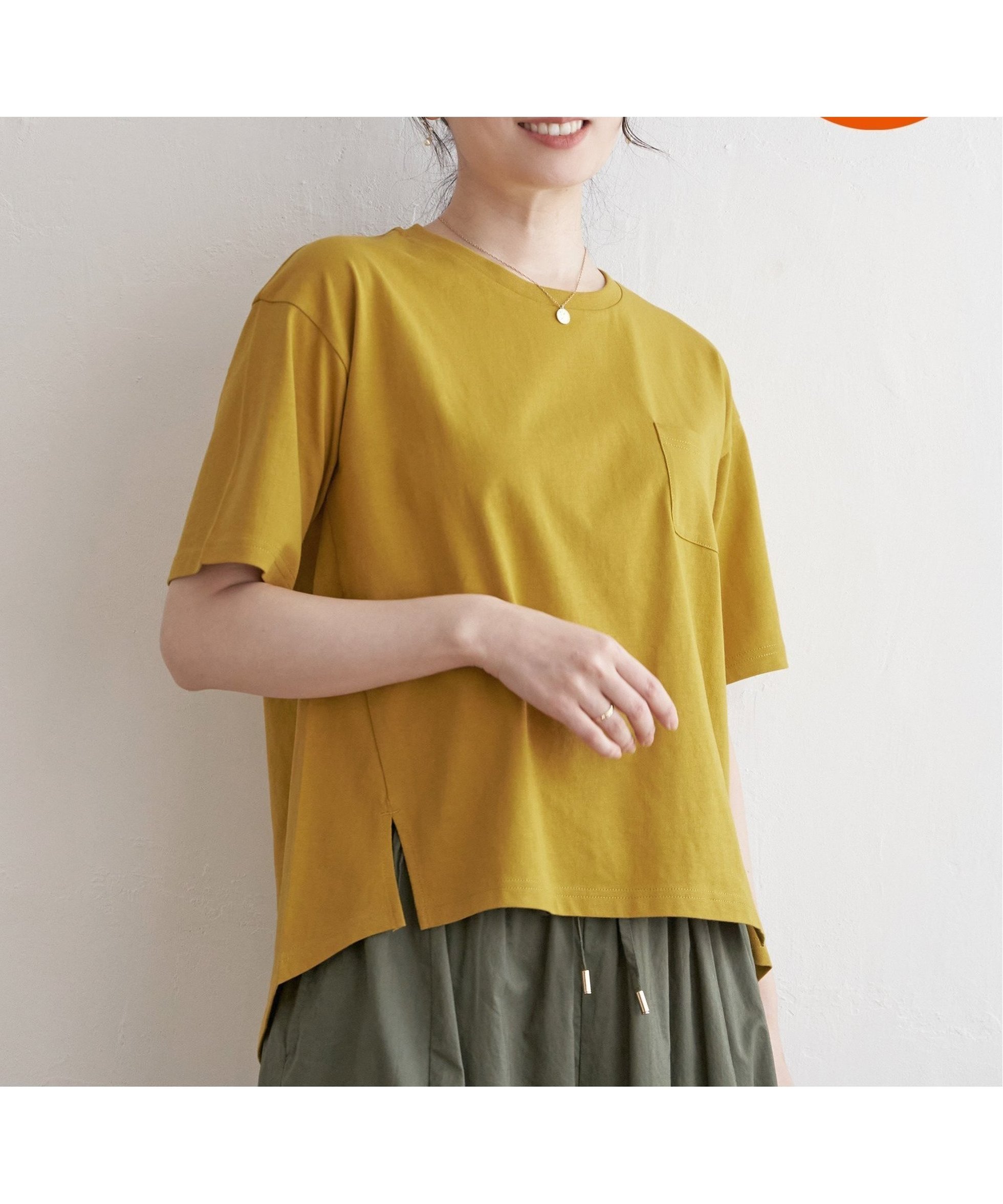 【イッカ/ikka】のコットンUSA半袖Tシャツ インテリア・キッズ・メンズ・レディースファッション・服の通販 founy(ファニー)  ファッション Fashion レディースファッション Fashion for Women トップス・カットソー Cut & Sew Tops シャツ・ブラウス・オフィスカジュアル Elegant Blouses & Button-Ups ロングTシャツ・Tシャツ Longline T-Shirts & Tees おすすめ Recommended / Our Picks カットソー Cut and Sewn Top シンプル Simple, Minimal スリット Slit, Slit Detail ポケット Pocket, Pocket Detail 半袖 Short Sleeve, Half Sleeve 夏 Summer 定番 Standard, Basic Item 無地 Plain, Solid Color マスタード|ID: prp329100004747675 ipo3291000000034329907