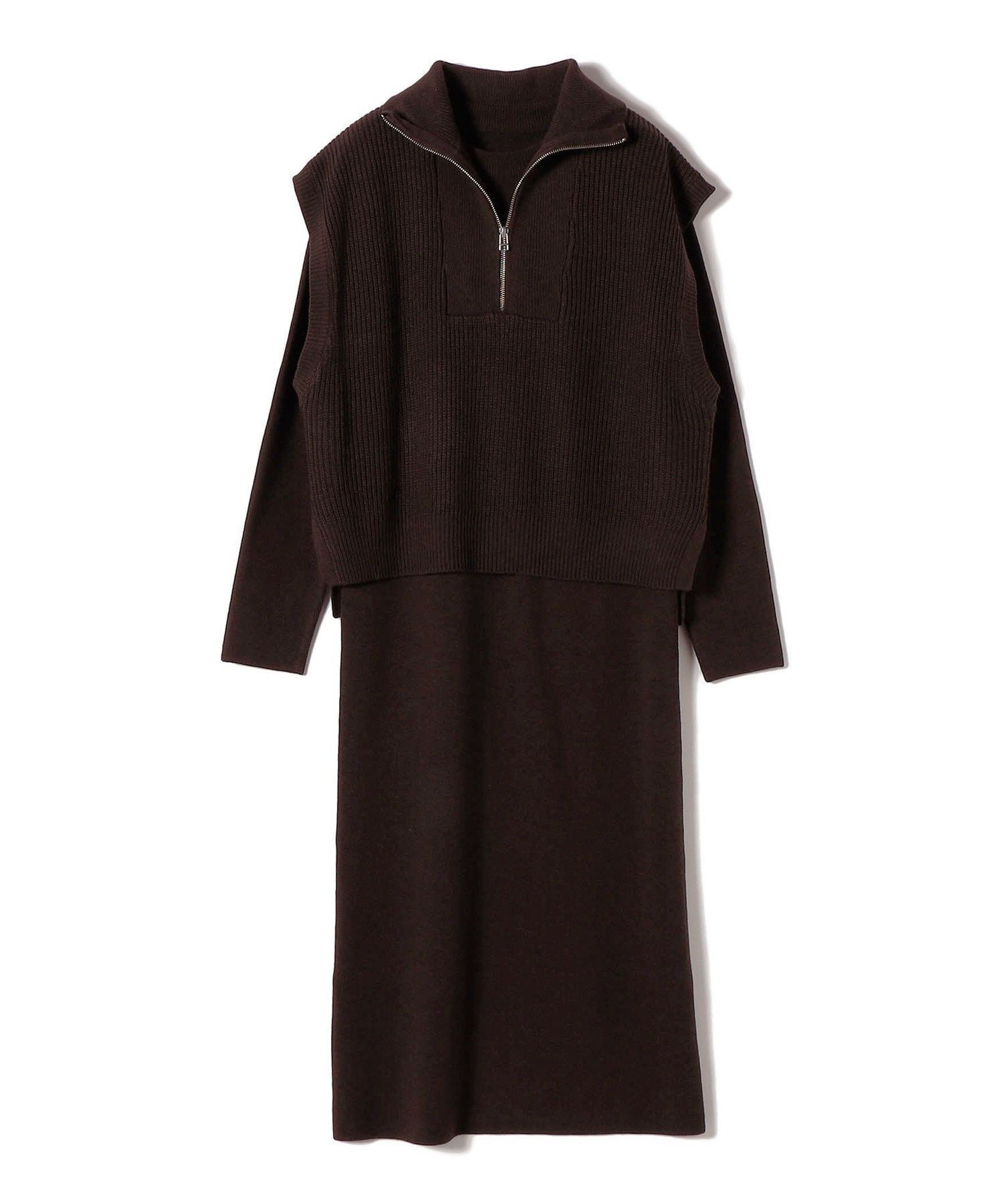 【シップス フォー ウィメン/SHIPS】のSHIPS Colors 手洗い可能 ベスト * ニット ワンピース セット インテリア・キッズ・メンズ・レディースファッション・服の通販 founy(ファニー)  ファッション Fashion レディースファッション Fashion for Women アウター Coat / Outerwear Collection ワンピース Dresses ニットワンピース Knit Dresses カットソー Cut and Sewn Top タートルネック Turtleneck, High Neck デニム Denim, Jeans Material バランス Balance, Style Balance フロント Front, Front Design ベスト Vest, Waistcoat メンズ Men's, Menswear アウトレット Outlet / Clearance エレガント 上品 Elegant ビジネス 仕事 通勤 Business / Work / Commuting 2025年 2025 2025-2026秋冬・A/W Autumn/Winter 2025–26 AW25–26 ブラウン|ID: prp329100004747842 ipo3291000000034331001