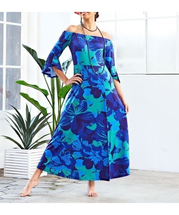 【アミナコレクション/Amina Collection】の【マウナロア】プアアロアロベルスリーブドレス インテリア・キッズ・メンズ・レディースファッション・服の通販 founy(ファニー) 　ファッション　Fashion　レディースファッション　Fashion for Women　ワンピース　Dresses　フォーマル・パーティードレス・結婚式用ドレス　Elegant & Casual Dresses　スリット　Slit, Slit Detail　スリーブ　Sleeve, Long Sleeve / Short Sleeve　トレンド　Trend, Trending Now　ビビッド　Vivid, Bright Tone　ミックス　Mix, Mixed Style　ワーク　Workwear, Utility Style　ブルー|ID: prp329100004747949 ipo3291000000035122177