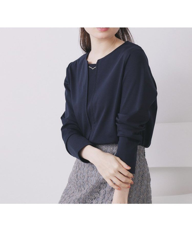 【インデックス/INDEX】のフロントタックモチーフポンチトップス【洗濯機OK】 インテリア・キッズ・メンズ・レディースファッション・服の通販 founy(ファニー)  ファッション Fashion レディースファッション Fashion for Women トップス・カットソー Cut & Sew Tops シンプル Simple, Minimal ストレッチ Stretch, Stretchy Fabric スマート Smart, Elegant デコルテ Décolleté, Neckline ドッキング Docking, Mixed Material フロント Front, Front Design エレガント 上品 Elegant 長袖 Long Sleeve, Full Sleeve ネイビー|ID: prp329100004747955 ipo3291000000034367763