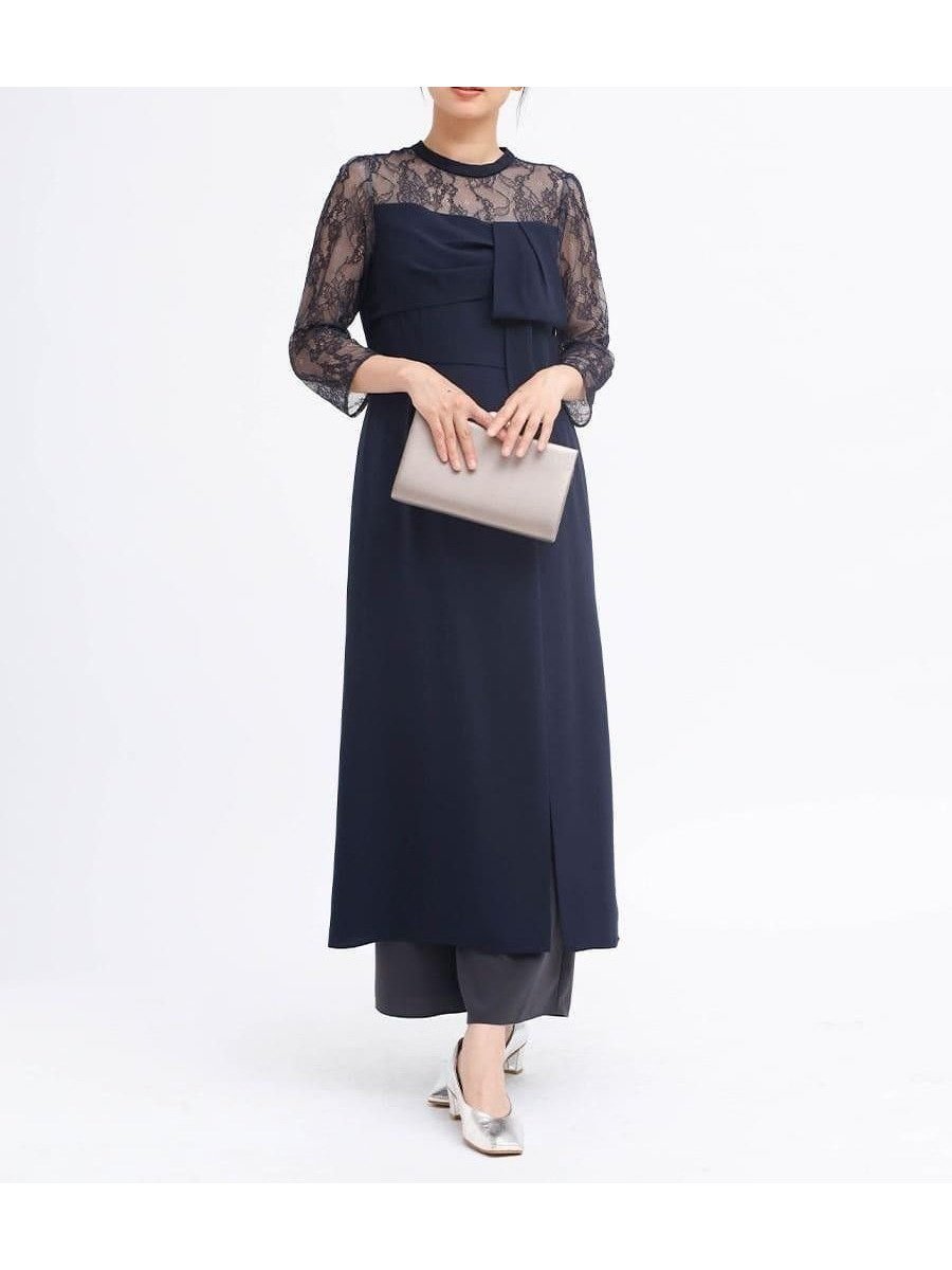 【ヴァン/Vin】のパンツレイヤードスリットドレス インテリア・キッズ・メンズ・レディースファッション・服の通販 founy(ファニー)  ファッション Fashion レディースファッション Fashion for Women パンツ Pants & Trousers スリット Slit, Slit Detail チュール Tulip, Tulip Motif ドレス Dress, One-Piece フェミニン Feminine, Girly フロント Front, Front Design リボン Ribbon, Bow レース Lace, Lace Fabric エレガント 上品 Elegant ネイビー|ID: prp329100004747968 ipo3291000000034331988