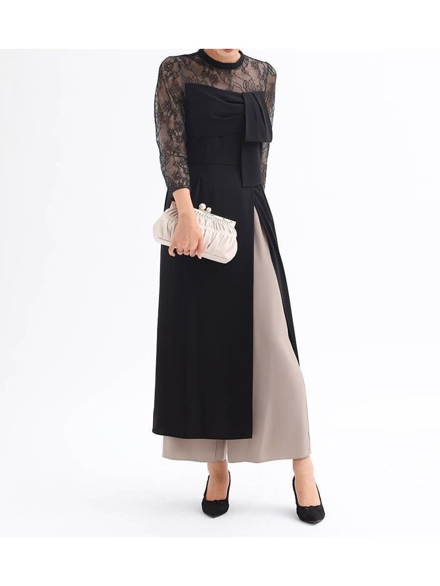 【ヴァン/Vin】のパンツレイヤードスリットドレス インテリア・キッズ・メンズ・レディースファッション・服の通販 founy(ファニー)  ファッション Fashion レディースファッション Fashion for Women パンツ Pants & Trousers スリット Slit, Slit Detail チュール Tulip, Tulip Motif ドレス Dress, One-Piece フェミニン Feminine, Girly フロント Front, Front Design リボン Ribbon, Bow レース Lace, Lace Fabric エレガント 上品 Elegant ブラック|ID: prp329100004747968 ipo3291000000034331990