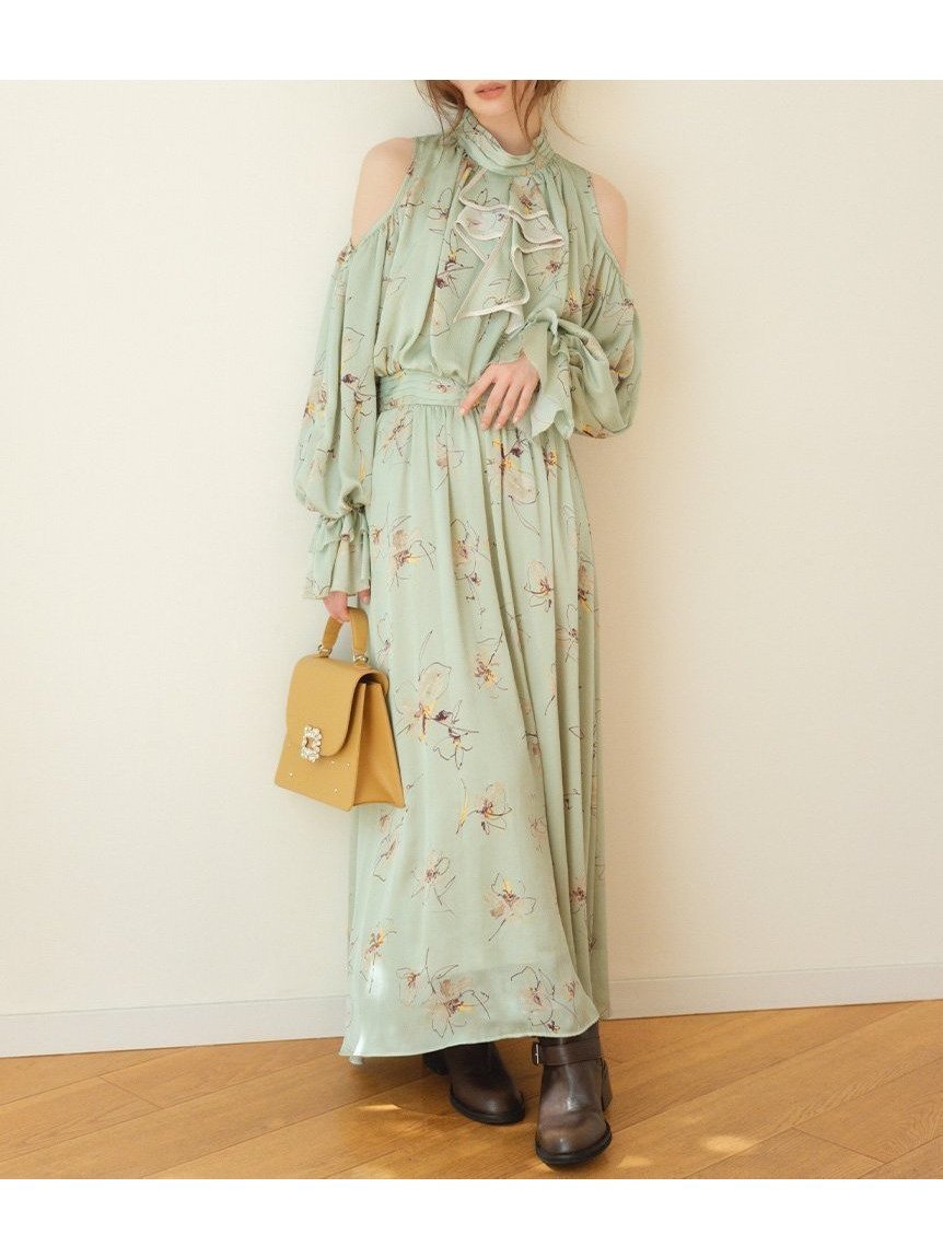 【リリーブラウン/Lily Brown】のショルダーオープンワンピース インテリア・キッズ・メンズ・レディースファッション・服の通販 founy(ファニー) 　ファッション　Fashion　レディースファッション　Fashion for Women　ワンピース　Dresses　クラシカル　Classical, Vintage-Inspired　スマート　Smart, Elegant　スリット　Slit, Slit Detail　ドレープ　Drape, Draping Fabric　フィット　Fit, Slim Fit　フリル　Frill, Ruffle　エレガント 上品　Elegant　MNT[021]|ID: prp329100004747986 ipo3291000000034332063