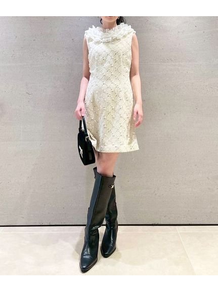 【リリーブラウン/Lily Brown】のL.B CANDY STOCK フリルカラー付き2wayミニワンピース 人気、トレンドファッション・服の通販 founy(ファニー) 　ファッション　Fashion　レディースファッション　Fashion for Women　ワンピース　Dresses　シンプル　Simple, Minimal　スパンコール　Sequins, Sequin Embellishment　スマート　Smart, Elegant　ツイード　Twill, Twill Weave　フリル　Frill, Ruffle　リボン　Ribbon, Bow　 other-1|ID: prp329100004747993 ipo3291000000034332085