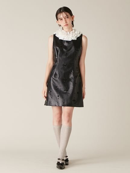 【リリーブラウン/Lily Brown】のL.B CANDY STOCK フリルカラー付き2wayミニワンピース インテリア・キッズ・メンズ・レディースファッション・服の通販 founy(ファニー) 　ファッション　Fashion　レディースファッション　Fashion for Women　ワンピース　Dresses　シンプル　Simple, Minimal　スパンコール　Sequins, Sequin Embellishment　スマート　Smart, Elegant　ツイード　Twill, Twill Weave　フリル　Frill, Ruffle　リボン　Ribbon, Bow　BLK[009]|ID: prp329100004747993 ipo3291000000034332089