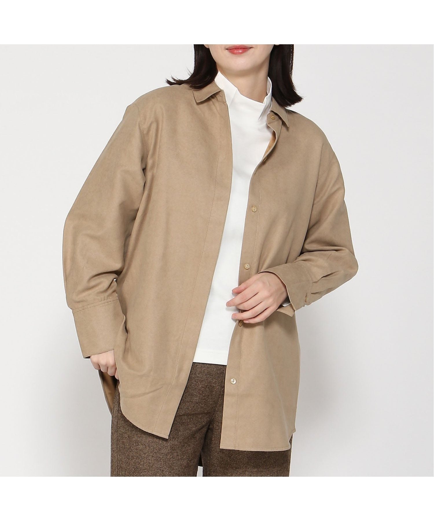【クロコダイル/CROCODILE】の微起毛 比翼 チュニック インテリア・キッズ・メンズ・レディースファッション・服の通販 founy(ファニー) 　ファッション　Fashion　レディースファッション　Fashion for Women　トップス・カットソー　Cut & Sew Tops　チュニック　Tunic, Long Top　ベージュ|ID: prp329100004748005 ipo3291000000034332162
