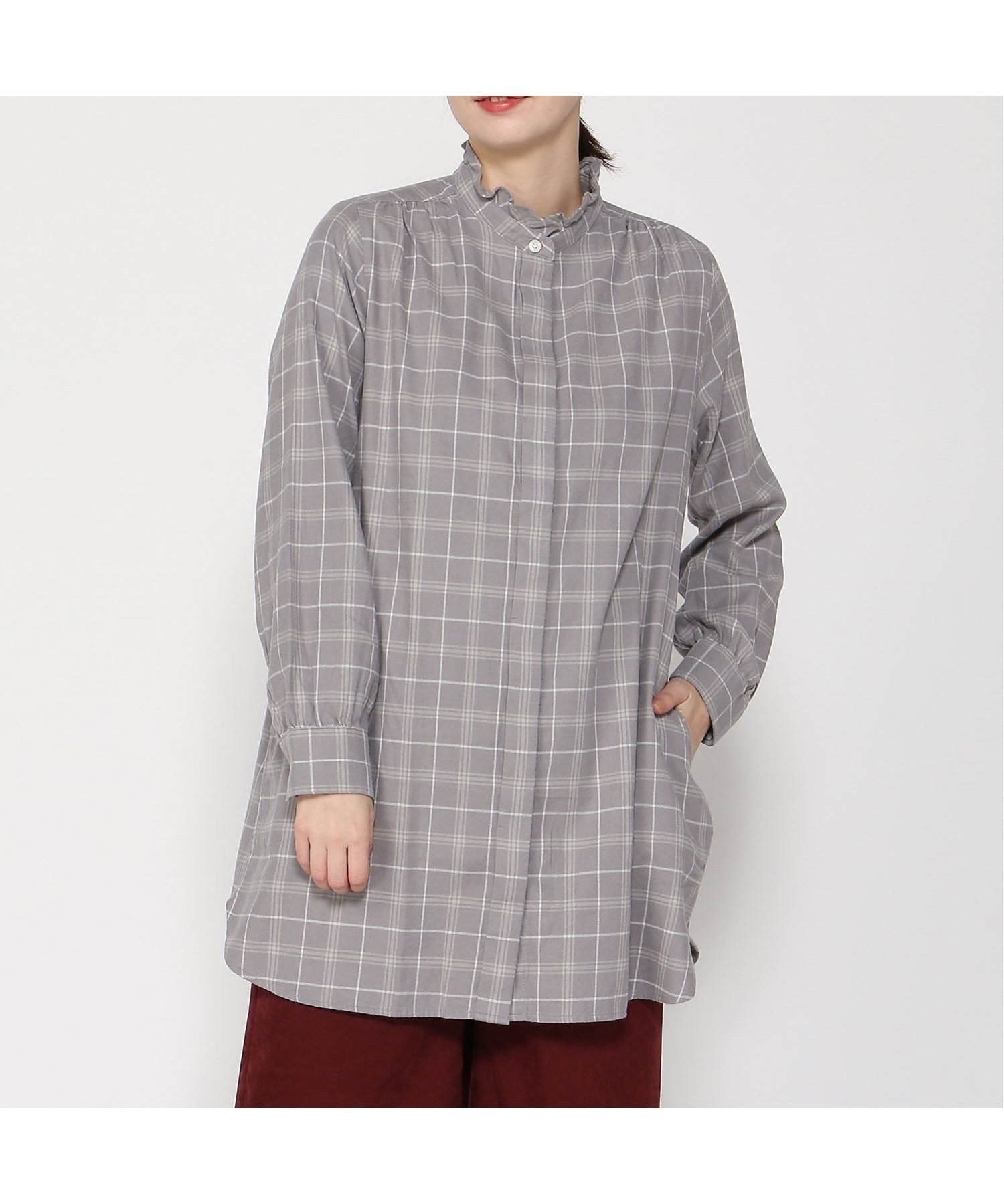 【クロコダイル/CROCODILE】の起毛 襟フリル チェックチュニック 人気、トレンドファッション・服の通販 founy(ファニー) 　ファッション　Fashion　レディースファッション　Fashion for Women　トップス・カットソー　Cut & Sew Tops　チェック　Check, Plaid, Tartan　チュニック　Tunic, Long Top　フリル　Frill, Ruffle　 other-1|ID: prp329100004748006 ipo3291000000034332166