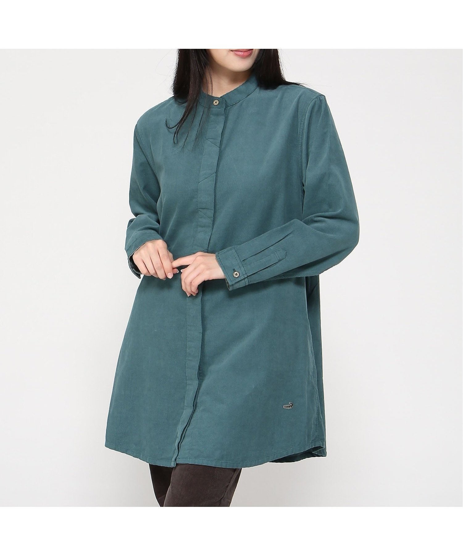 【クロコダイル/CROCODILE】のバンドカラー コーデュロイ チュニック インテリア・キッズ・メンズ・レディースファッション・服の通販 founy(ファニー) 　ファッション　Fashion　レディースファッション　Fashion for Women　トップス・カットソー　Cut & Sew Tops　コーデュロイ　Corduroy, Cord Fabric　チュニック　Tunic, Long Top　グリーン|ID: prp329100004748008 ipo3291000000034332202