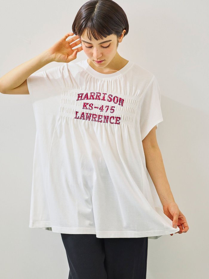 【サマンサモスモス/Samansa Mos2】の接触冷感 シャーリングロゴプリントTシャツ インテリア・キッズ・メンズ・レディースファッション・服の通販 founy(ファニー) https://founy.com/ ファッション Fashion レディースファッション Fashion for Women トップス・カットソー Cut & Sew Tops シャツ・ブラウス・オフィスカジュアル Elegant Blouses & Button-Ups ロングTシャツ・Tシャツ Longline T-Shirts & Tees シャーリング Shirring, Ruched プリント Print, Printed Pattern ロング Long, Long-Length |ID: prp329100004748145 ipo3291000000034333247