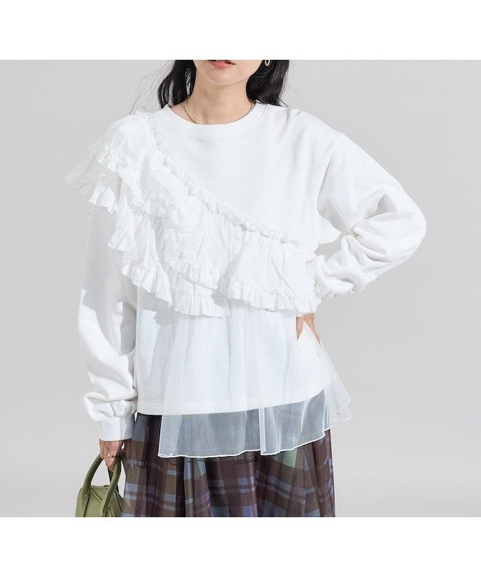 【フリークスストア/FREAK'S STORE】のフリルチュール ドッキングスウェット 25AW 人気、トレンドファッション・服の通販 founy(ファニー) 　ファッション　Fashion　レディースファッション　Fashion for Women　トップス・カットソー　Cut & Sew Tops　レディースパーカー・カジュアルフーディー　Casual Hoodies & Sweatshirts　スウェット・クルーネックトップス　Sweatshirts & Crewnecks / Relaxed Fit Sweat Tops　2025年　2025　2025-2026秋冬・A/W　Autumn/Winter 2025–26 AW25–26　冬　Winter / This Winter　アシンメトリー　Asymmetrical Style　スウェット / スエット　Sweatshirt, Sweatwear　チュール　Tulip, Tulip Motif　フェミニン　Feminine, Girly　フリル　Frill, Ruffle　ロング　Long, Long-Length　A/W・秋冬　Autumn/Winter　 other-1|ID: prp329100004748184 ipo3291000000034333534