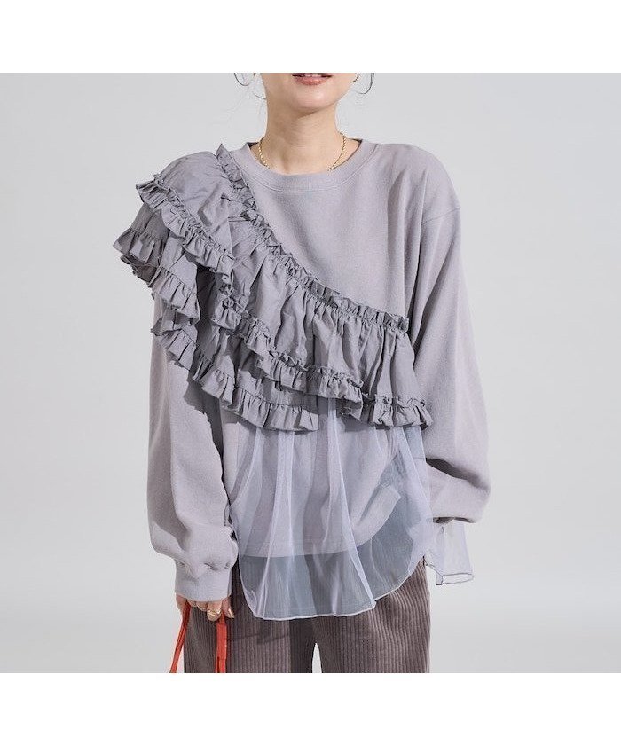 【フリークスストア/FREAK'S STORE】のフリルチュール ドッキングスウェット 25AW インテリア・キッズ・メンズ・レディースファッション・服の通販 founy(ファニー) 　ファッション　Fashion　レディースファッション　Fashion for Women　トップス・カットソー　Cut & Sew Tops　レディースパーカー・カジュアルフーディー　Casual Hoodies & Sweatshirts　スウェット・クルーネックトップス　Sweatshirts & Crewnecks / Relaxed Fit Sweat Tops　2025年　2025　2025-2026秋冬・A/W　Autumn/Winter 2025–26 AW25–26　冬　Winter / This Winter　アシンメトリー　Asymmetrical Style　スウェット / スエット　Sweatshirt, Sweatwear　チュール　Tulip, Tulip Motif　フェミニン　Feminine, Girly　フリル　Frill, Ruffle　ロング　Long, Long-Length　A/W・秋冬　Autumn/Winter　モカ|ID: prp329100004748184 ipo3291000000034333540