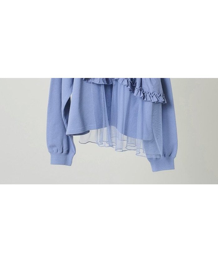 【フリークスストア/FREAK'S STORE】のフリルチュール ドッキングスウェット 25AW インテリア・キッズ・メンズ・レディースファッション・服の通販 founy(ファニー) 　ファッション　Fashion　レディースファッション　Fashion for Women　トップス・カットソー　Cut & Sew Tops　レディースパーカー・カジュアルフーディー　Casual Hoodies & Sweatshirts　スウェット・クルーネックトップス　Sweatshirts & Crewnecks / Relaxed Fit Sweat Tops　2025年　2025　2025-2026秋冬・A/W　Autumn/Winter 2025–26 AW25–26　冬　Winter / This Winter　アシンメトリー　Asymmetrical Style　スウェット / スエット　Sweatshirt, Sweatwear　チュール　Tulip, Tulip Motif　フェミニン　Feminine, Girly　フリル　Frill, Ruffle　ロング　Long, Long-Length　A/W・秋冬　Autumn/Winter　ブルー|ID: prp329100004748184 ipo3291000000034333542