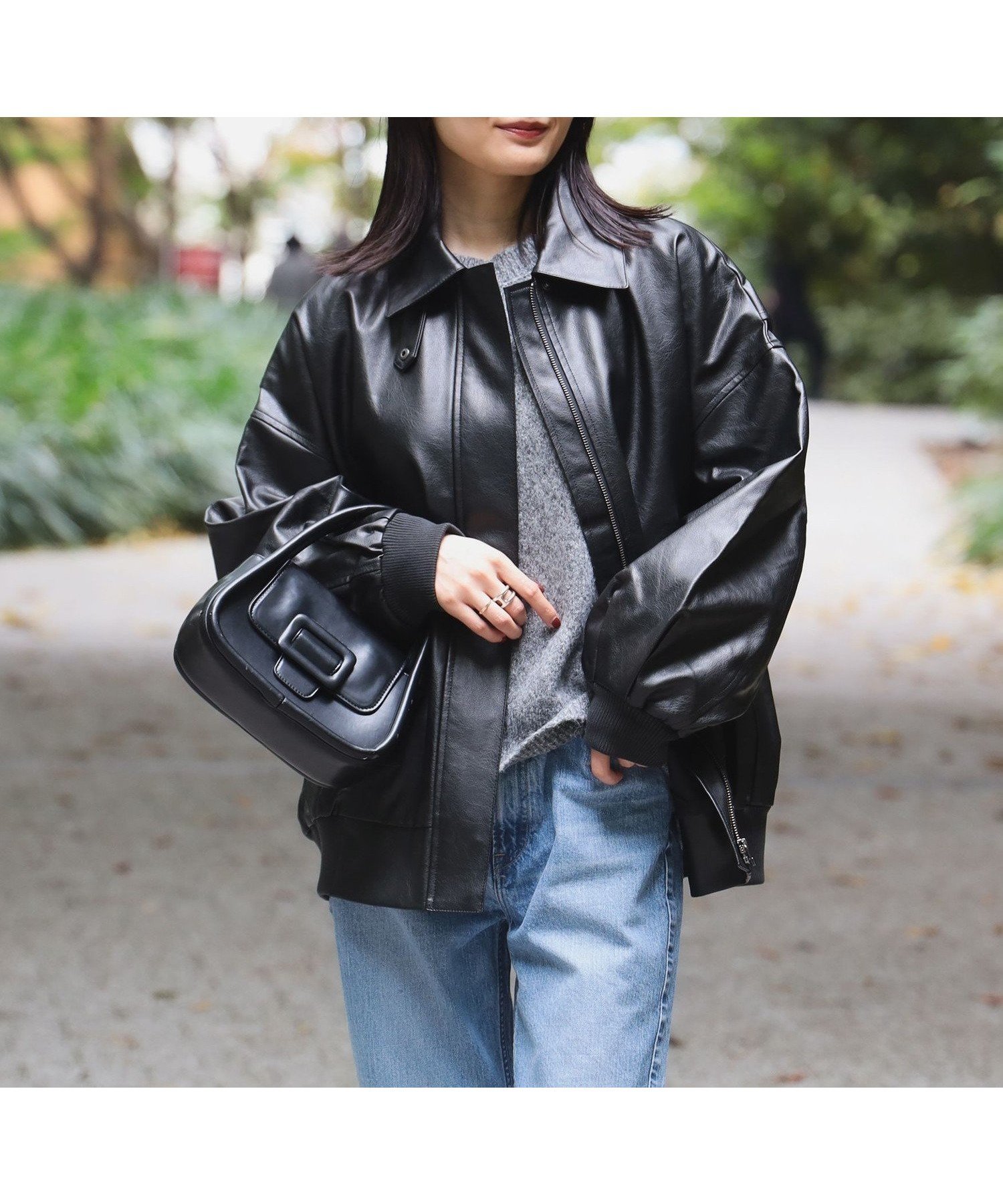 【ビームス ハート/BEAMS HEART】のヴィンテージライク フェイクレザー ブルゾン 人気、トレンドファッション・服の通販 founy(ファニー) 　ファッション　Fashion　レディースファッション　Fashion for Women　アウター　Coat / Outerwear Collection　ブルゾンジャケット・スポーティアウター　Blouson Jackets　ヴィンテージ　Vintage Style　クール　Cool, Chic　スウェット / スエット　Sweatshirt, Sweatwear　スタンド　Stand Collar, Upright Stand　デニム　Denim, Jeans Material　トレンド　Trend, Trending Now　バランス　Balance, Style Balance　ビッグ　Big, Oversized　フェイクレザー　Faux Leather, PU Leather　フェミニン　Feminine, Girly　ブルゾン　Blouson, Bomber Jacket　ポケット　Pocket, Pocket Detail　防寒　Cold Protection, Winter-Ready　ロング　Long, Long-Length　ワイド　Wide, Wide Fit　冬　Winter / This Winter　おすすめ　Recommended / Our Picks　 other-1|ID: prp329100004748188 ipo3291000000035196121