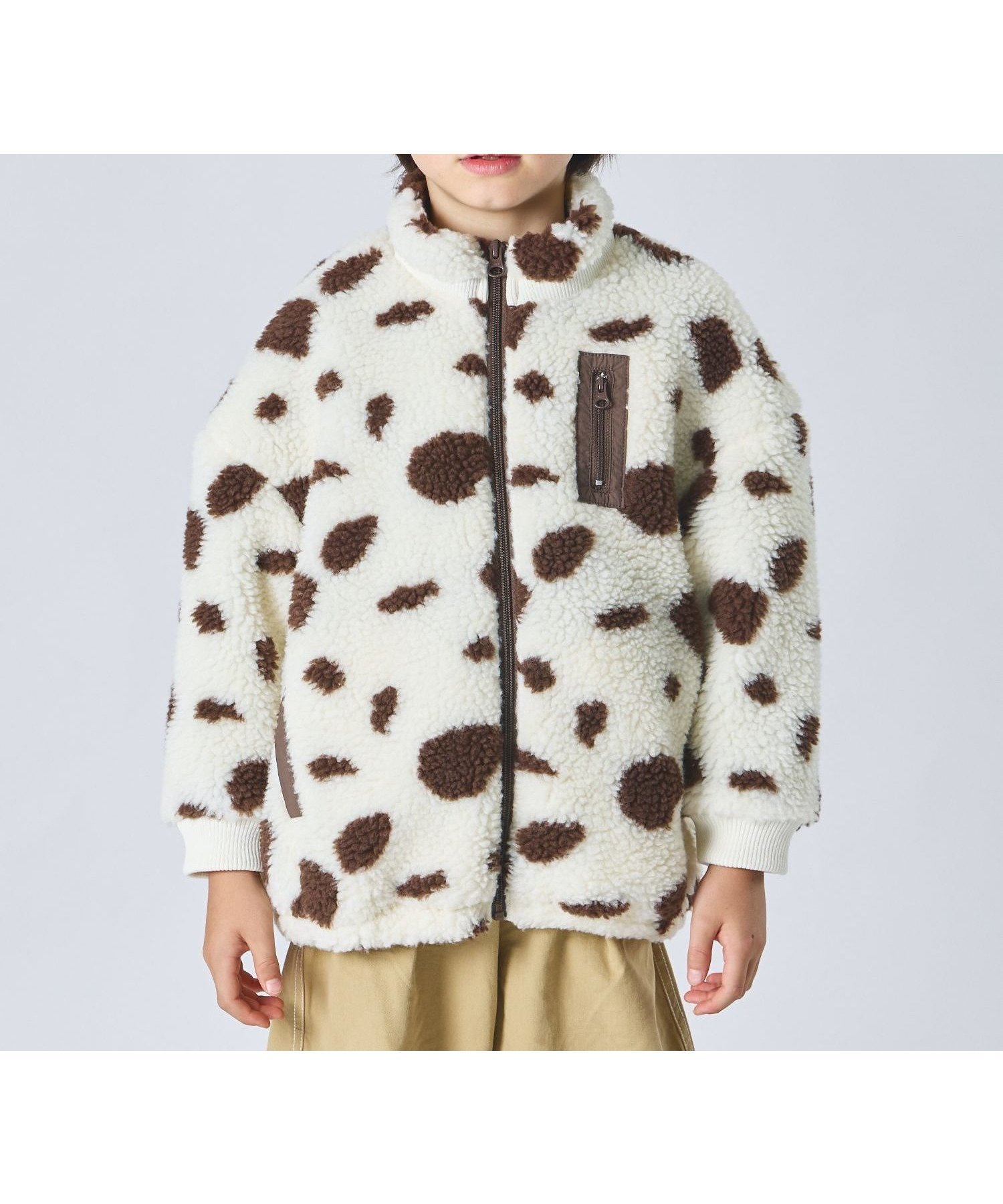 【ペアマノン/pairmanon / KIDS】の【エアサーマル】ユニセックス 総柄 無地 ボアブルゾン インテリア・キッズ・メンズ・レディースファッション・服の通販 founy(ファニー) 　ファッション　Fashion　キッズファッション　Fashion for Kids　ブルゾン　Blouson, Bomber Jacket　ループ　Loop, Loop Knit　無地　Plain, Solid Color　アイボリーカウ03|ID: prp329100004748234 ipo3291000000034889458