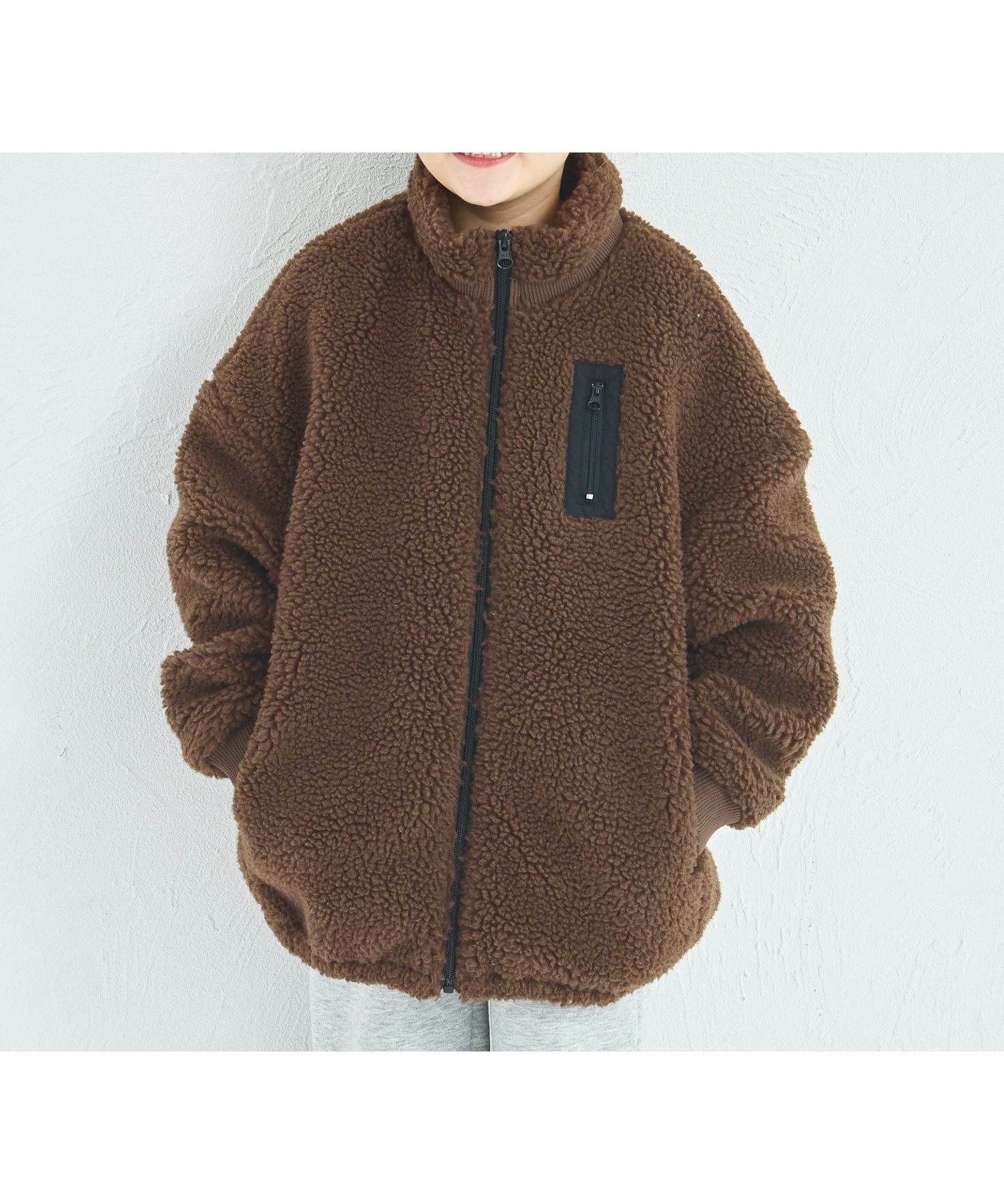【ペアマノン/pairmanon / KIDS】の【エアサーマル】ユニセックス 総柄 無地 ボアブルゾン インテリア・キッズ・メンズ・レディースファッション・服の通販 founy(ファニー) 　ファッション　Fashion　キッズファッション　Fashion for Kids　ブルゾン　Blouson, Bomber Jacket　ループ　Loop, Loop Knit　無地　Plain, Solid Color　ブラウン51|ID: prp329100004748234 ipo3291000000034889463