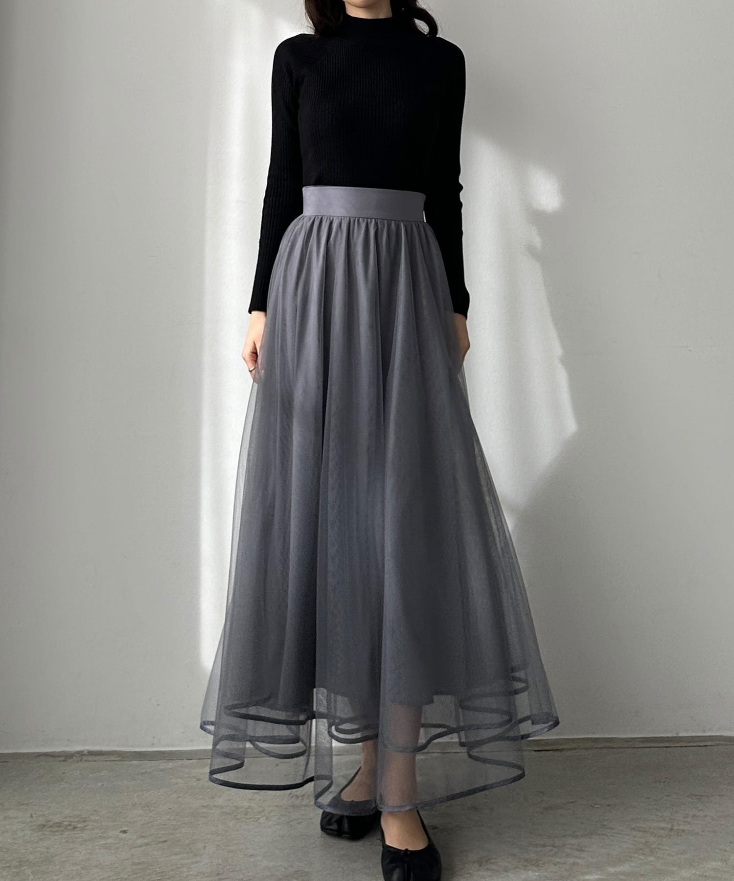 【ジュノア/JUNOAH】のLouere チュールフレアスカート インテリア・キッズ・メンズ・レディースファッション・服の通販 founy(ファニー) 　ファッション　Fashion　レディースファッション　Fashion for Women　スカート　Skirts　Aライン・フレアスカート　A-Line & Flared Skirts　チャコール|ID: prp329100004748975 ipo3291000000034466676