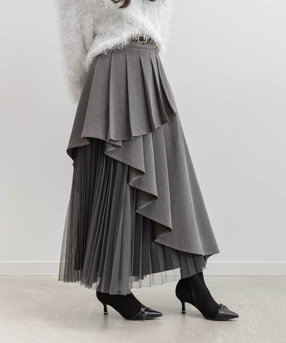 【ランダ/RANDA】のプリーツデザインレイヤードスカート 人気、トレンドファッション・服の通販 founy(ファニー) 　ファッション　Fashion　レディースファッション　Fashion for Women　スカート　Skirts　シンプル　Simple, Minimal　チュール　Tulip, Tulip Motif　フェミニン　Feminine, Girly　フレア　Flare, Flared　プリーツ　Pleats, Pleated　エレガント 上品　Elegant　 other-1|ID: prp329100004748992 ipo3291000000034658493