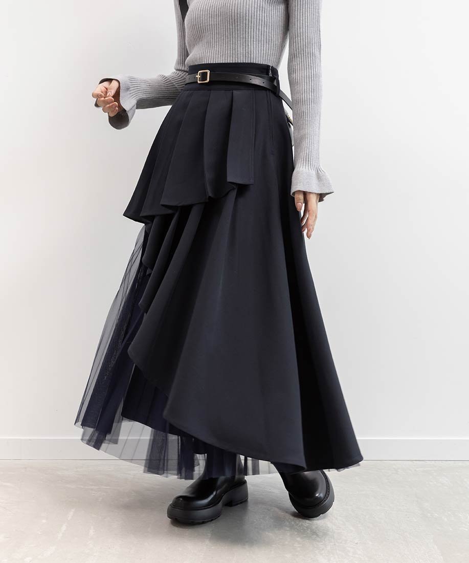 【ランダ/RANDA】のプリーツデザインレイヤードスカート インテリア・キッズ・メンズ・レディースファッション・服の通販 founy(ファニー) 　ファッション　Fashion　レディースファッション　Fashion for Women　スカート　Skirts　シンプル　Simple, Minimal　チュール　Tulip, Tulip Motif　フェミニン　Feminine, Girly　フレア　Flare, Flared　プリーツ　Pleats, Pleated　エレガント 上品　Elegant　NAVY|ID: prp329100004748992 ipo3291000000034658499