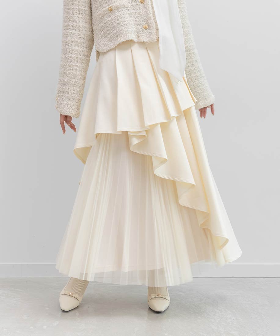 【ランダ/RANDA】のプリーツデザインレイヤードスカート インテリア・キッズ・メンズ・レディースファッション・服の通販 founy(ファニー) 　ファッション　Fashion　レディースファッション　Fashion for Women　スカート　Skirts　シンプル　Simple, Minimal　チュール　Tulip, Tulip Motif　フェミニン　Feminine, Girly　フレア　Flare, Flared　プリーツ　Pleats, Pleated　エレガント 上品　Elegant　CREAM|ID: prp329100004748992 ipo3291000000034658501