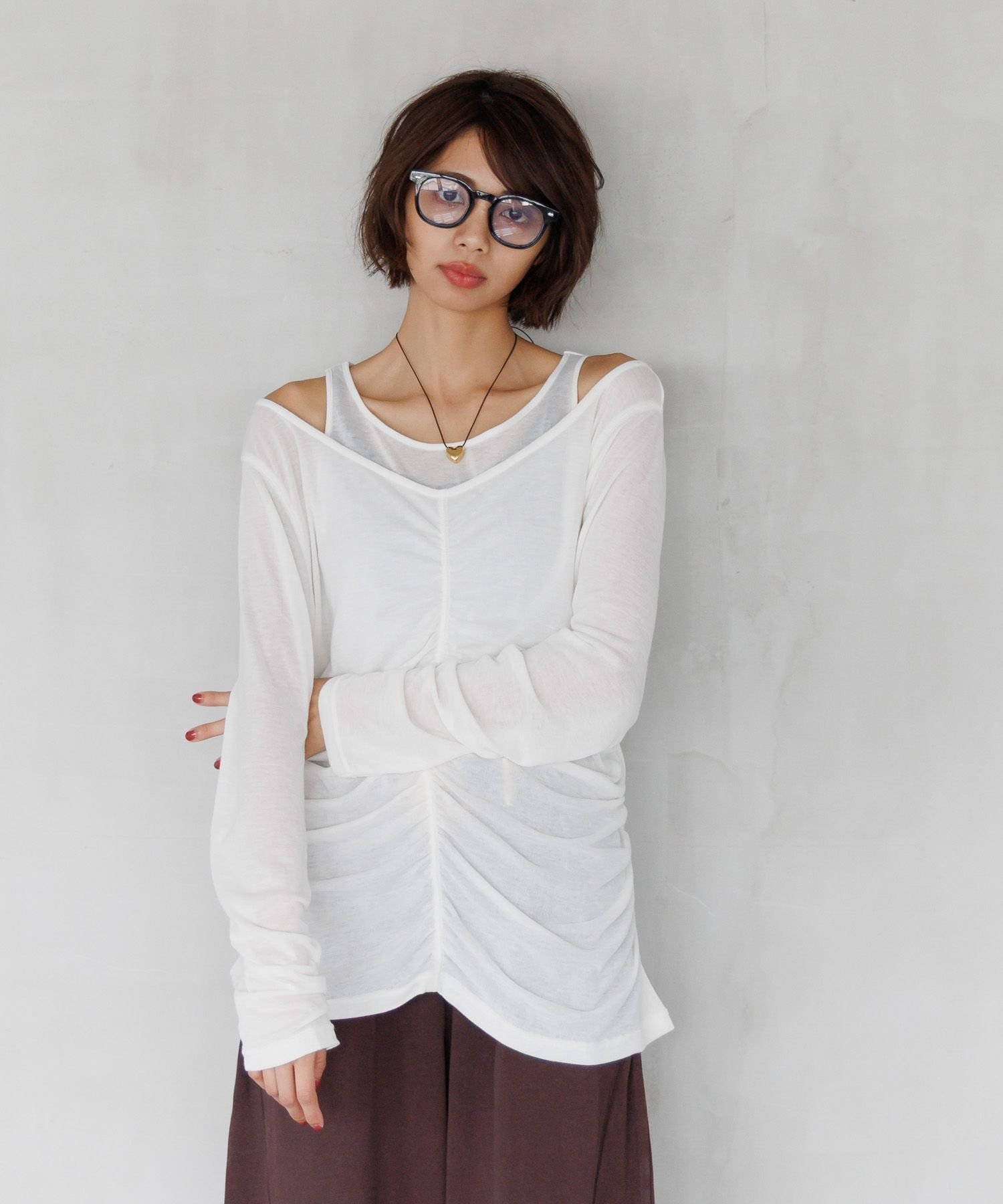 【ページボーイ/PAGEBOY】のシャーリングトップス×タンクセット(長袖) インテリア・キッズ・メンズ・レディースファッション・服の通販 founy(ファニー) 　ファッション　Fashion　レディースファッション　Fashion for Women　トップス・カットソー　Cut & Sew Tops　インナー　Innerwear　ギャザー　Gathered, Ruffled　シアー　Sheer, See-Through　シンプル　Simple, Minimal　タンク　Tank Top, Sleeveless Top　デニム　Denim, Jeans Material　ボトム　Bottoms, Lower Wear　秋　Autumn　長袖　Long Sleeve, Full Sleeve　オフホワイト05|ID: prp329100004749011 ipo3291000000034648475