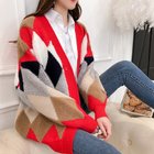 【ミニミニストア/miniministore】の配色ニットカーディガン 韓国風レディース レッド|ID: prp329100004749091 ipo3291000000034340648