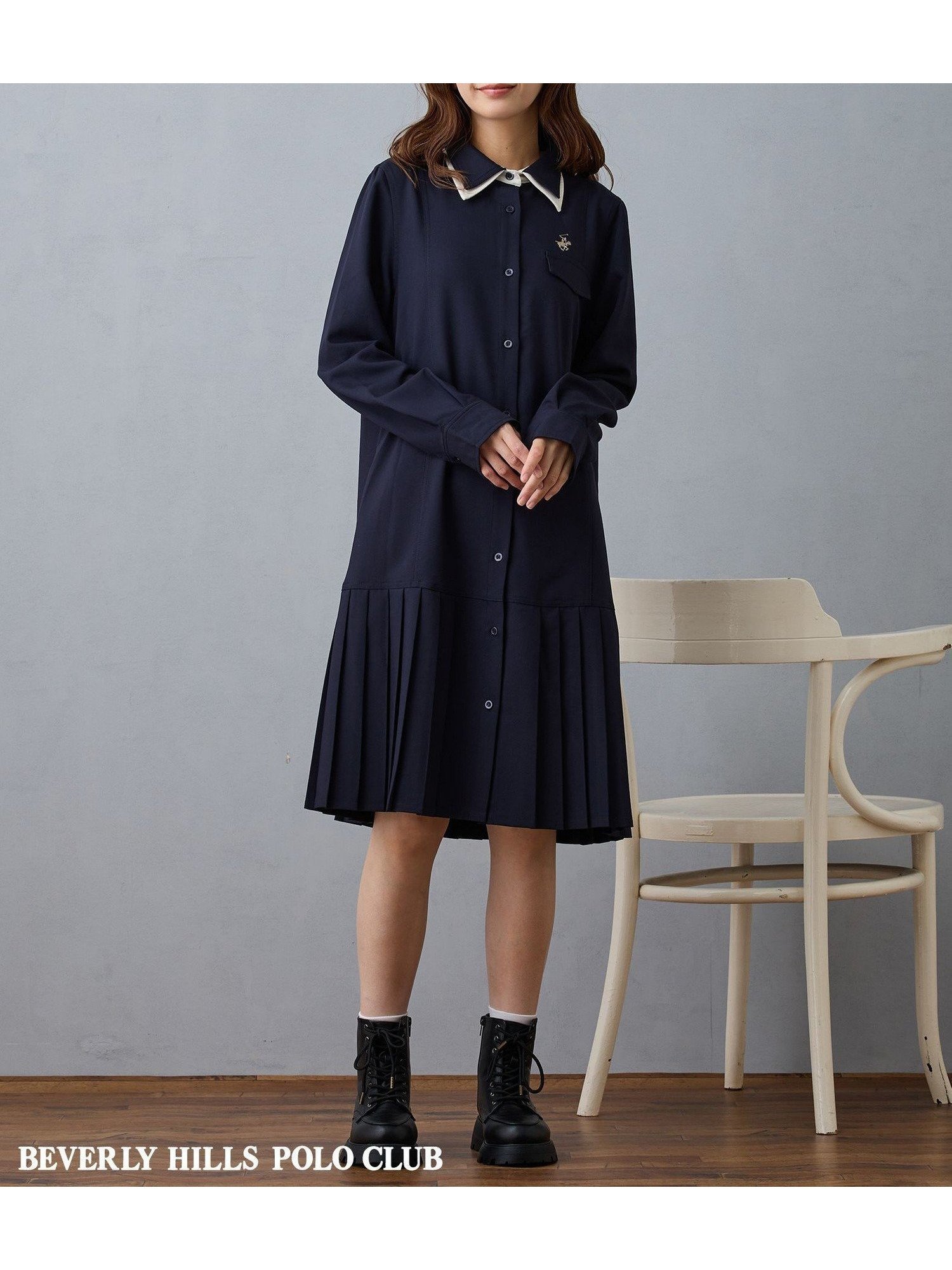 【ニコル クラブ/NICOLE CLUB】の【BEVERLY HILLS POLO CLUB】ダブルカラープリーツワンピース 人気、トレンドファッション・服の通販 founy(ファニー) ファッション Fashion レディースファッション Fashion for Women ワンピース Dresses スマート Smart, Elegant ダブル Double, Double-Breasted プリーツ Pleats, Pleated ロング Long, Long-Length おすすめ Recommended / Our Picks other-1|ID: prp329100004749092 ipo3291000000034488924