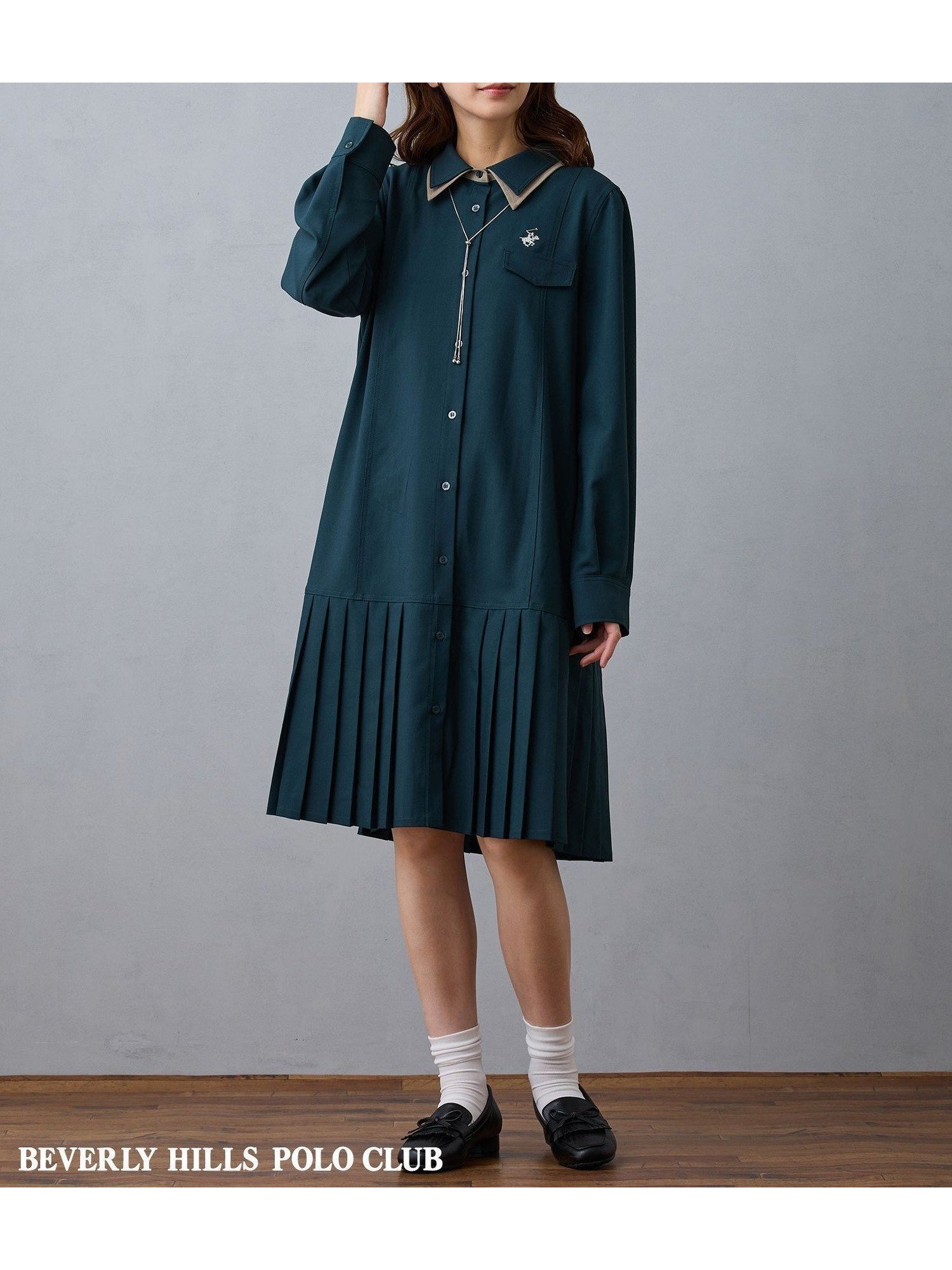 【ニコル クラブ/NICOLE CLUB】の【BEVERLY HILLS POLO CLUB】ダブルカラープリーツワンピース インテリア・キッズ・メンズ・レディースファッション・服の通販 founy(ファニー) ファッション Fashion レディースファッション Fashion for Women ワンピース Dresses スマート Smart, Elegant ダブル Double, Double-Breasted プリーツ Pleats, Pleated ロング Long, Long-Length おすすめ Recommended / Our Picks 40グリーン|ID: prp329100004749092 ipo3291000000034488930
