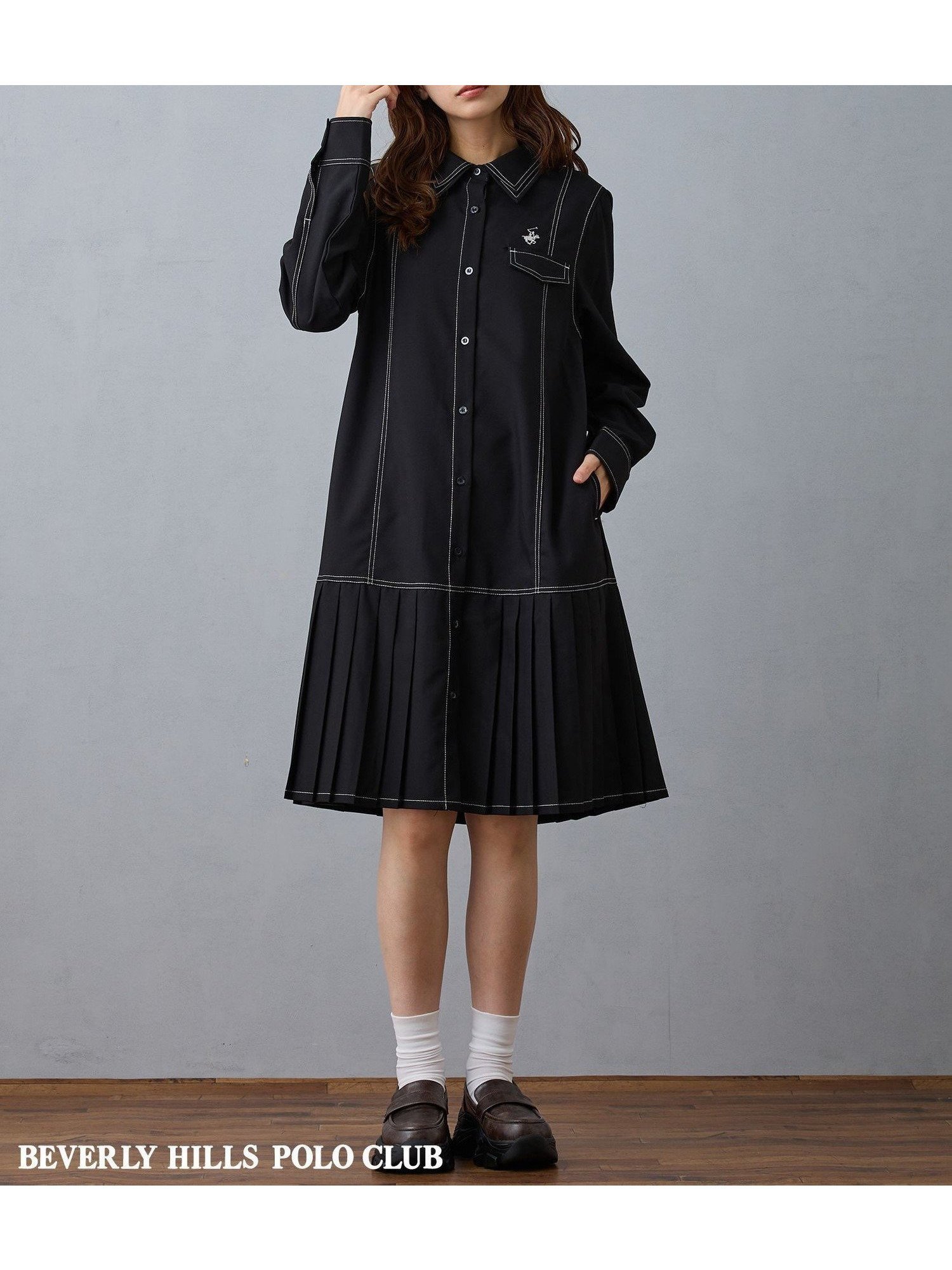 【ニコル クラブ/NICOLE CLUB】の【BEVERLY HILLS POLO CLUB】ダブルカラープリーツワンピース インテリア・キッズ・メンズ・レディースファッション・服の通販 founy(ファニー) ファッション Fashion レディースファッション Fashion for Women ワンピース Dresses スマート Smart, Elegant ダブル Double, Double-Breasted プリーツ Pleats, Pleated ロング Long, Long-Length おすすめ Recommended / Our Picks 49ブラック|ID: prp329100004749092 ipo3291000000034488933