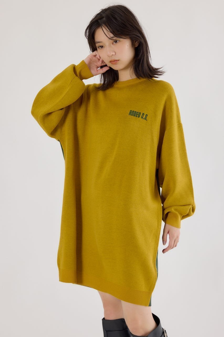 【ロデオクラウンズワイドボウル/RODEO CROWNS WIDE BOWL】のバックバイカラーロゴニットワンピース インテリア・キッズ・メンズ・レディースファッション・服の通販 founy(ファニー)  ファッション Fashion レディースファッション Fashion for Women ワンピース Dresses ニットワンピース Knit Dresses シンプル Simple, Minimal フラット Flat, Flat Shoes フロント Front, Front Design ロング Long, Long-Length YEL|ID: prp329100004749097 ipo3291000000034340676