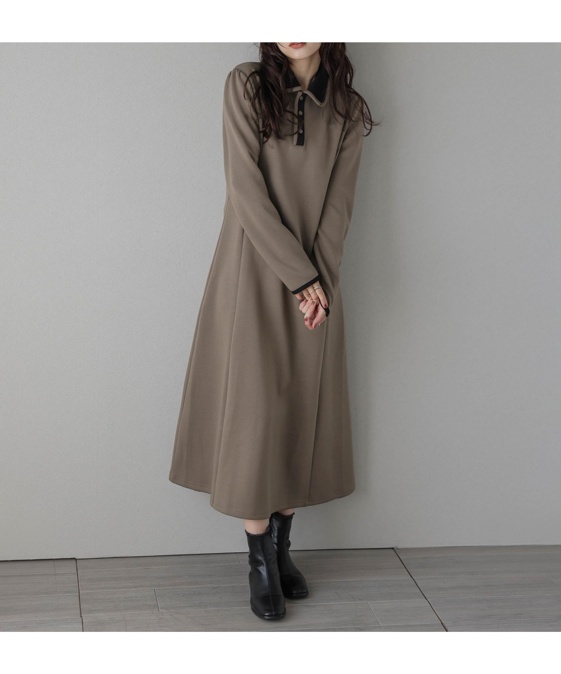 【ラジュール/Lajour】のバイカラーポロワンピース インテリア・キッズ・メンズ・レディースファッション・服の通販 founy(ファニー) 　ファッション　Fashion　レディースファッション　Fashion for Women　ワンピース　Dresses　2025年　2025　2025-2026秋冬・A/W　Autumn/Winter 2025–26 AW25–26　なめらか　Smooth, Silky Texture　クラシカル　Classical, Vintage-Inspired　シンプル　Simple, Minimal　パイピング　Piping, Trim Design　フェミニン　Feminine, Girly　ラウンド　Round, Round Neck　エレガント 上品　Elegant　A/W・秋冬　Autumn/Winter　モカ|ID: prp329100004749117 ipo3291000000034340772