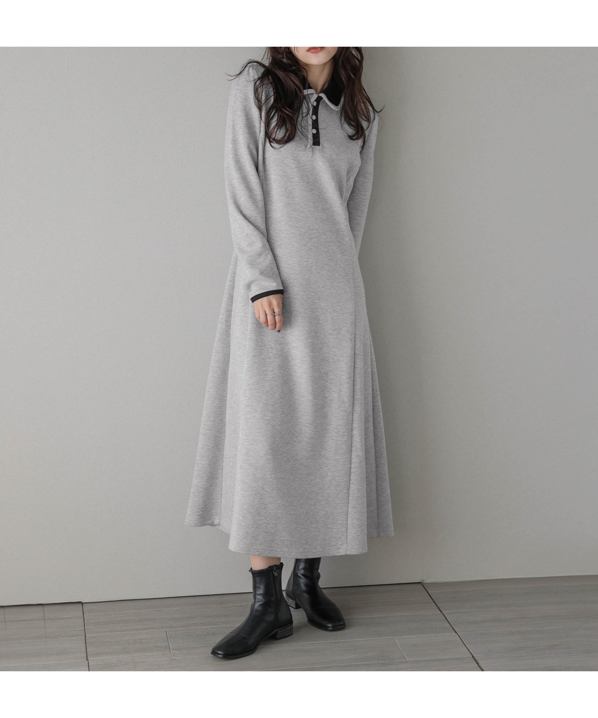 【ラジュール/Lajour】のバイカラーポロワンピース インテリア・キッズ・メンズ・レディースファッション・服の通販 founy(ファニー) 　ファッション　Fashion　レディースファッション　Fashion for Women　ワンピース　Dresses　2025年　2025　2025-2026秋冬・A/W　Autumn/Winter 2025–26 AW25–26　なめらか　Smooth, Silky Texture　クラシカル　Classical, Vintage-Inspired　シンプル　Simple, Minimal　パイピング　Piping, Trim Design　フェミニン　Feminine, Girly　ラウンド　Round, Round Neck　エレガント 上品　Elegant　A/W・秋冬　Autumn/Winter　グレー|ID: prp329100004749117 ipo3291000000034340773