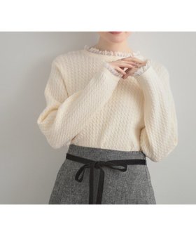 【クチュール ブローチ/Couture Brooch】の【大人上品・着映え】ケーブルレース バックリボンニット 人気、トレンドファッション・服の通販 founy(ファニー) ファッション Fashion レディースファッション Fashion for Women トップス・カットソー Cut & Sew Tops ニット Knit Tops & Sweaters アンサンブル Ensemble Set スマート Smart, Elegant フリル Frill, Ruffle ボトム Bottoms, Lower Wear レース Lace, Lace Fabric エレガント 上品 Elegant 秋 Autumn |ID:prp329100004749182