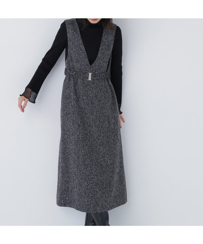 【ナチュラル ビューティー ベーシック/NATURAL BEAUTY BASIC】のベルト付Vネックジャンスカ インテリア・キッズ・メンズ・レディースファッション・服の通販 founy(ファニー) https://founy.com/ ファッション Fashion レディースファッション Fashion for Women トップス・カットソー Cut & Sew Tops Vネックトップス V-Neck Tops / V-Cut Neckline Shirts ベルト&ウエストマーク Belts & Waist Accessories インナー Innerwear スタイリッシュ Stylish, Fashionable ツイード／ツィード Choker, Choker Necklace ツイード Twill, Twill Weave エレガント 上品 Elegant A/W・秋冬 Autumn/Winter |ID: prp329100004749221 ipo3291000000034644741