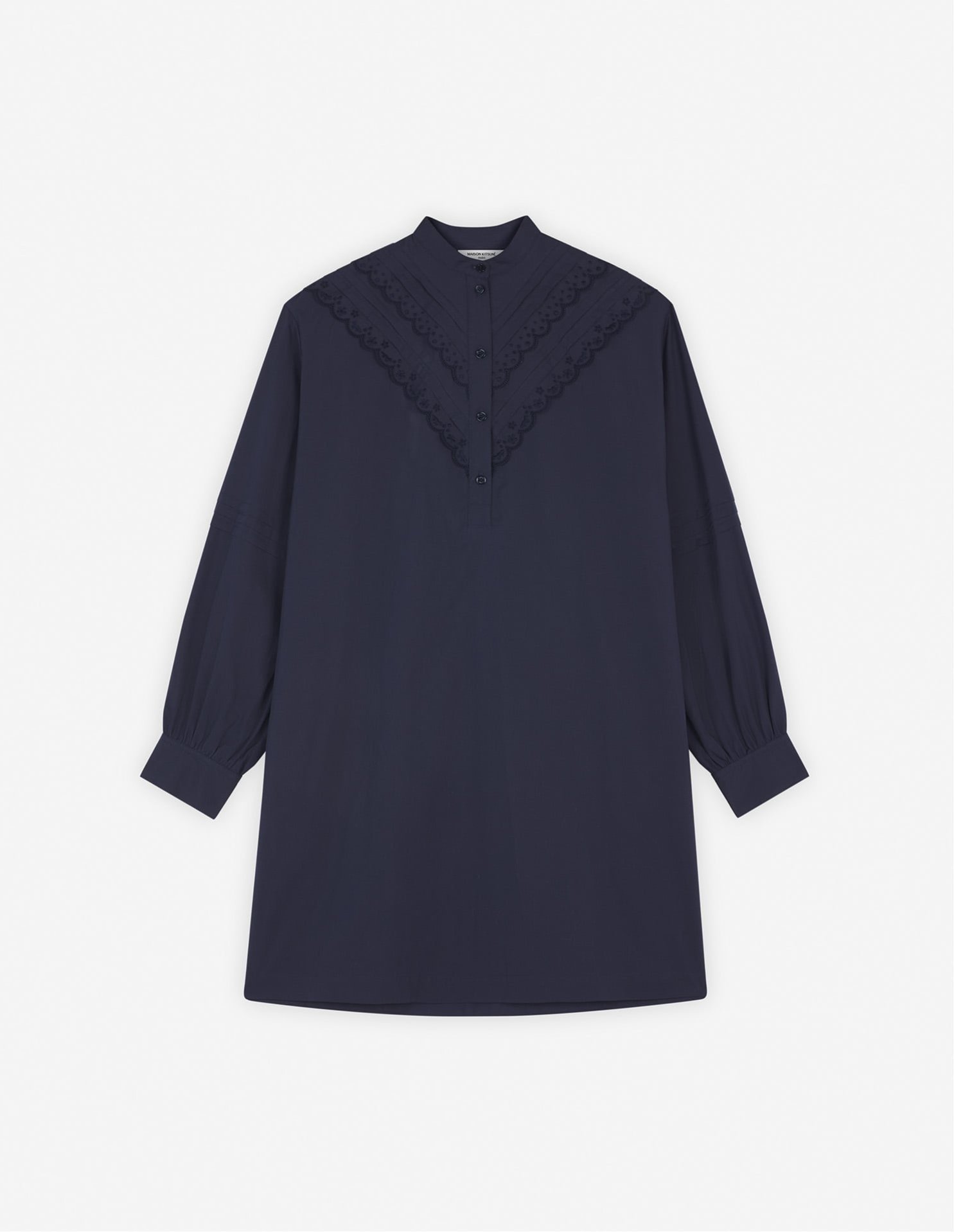 【その他のブランド/Other】の【公式】Maison Kitsune CRAFT EMBROIDERY SHIRT DRESS インテリア・キッズ・メンズ・レディースファッション・服の通販 founy(ファニー)  ファッション Fashion レディースファッション Fashion for Women トップス・カットソー Cut & Sew Tops シャツ・ブラウス・オフィスカジュアル Elegant Blouses & Button-Ups ワンピース Dresses フォーマル・パーティードレス・結婚式用ドレス Elegant & Casual Dresses カフス Cuff Design ストレート Straight, Straight Cut 長袖 Long Sleeve, Full Sleeve ハーフ Half, Half-Length フォックス Fox, Fox Fur フロント Front, Front Design プリーツ Pleats, Pleated 無地 Plain, Solid Color レース Lace, Lace Fabric NAVY|ID: prp329100004749241 ipo3291000000034341487