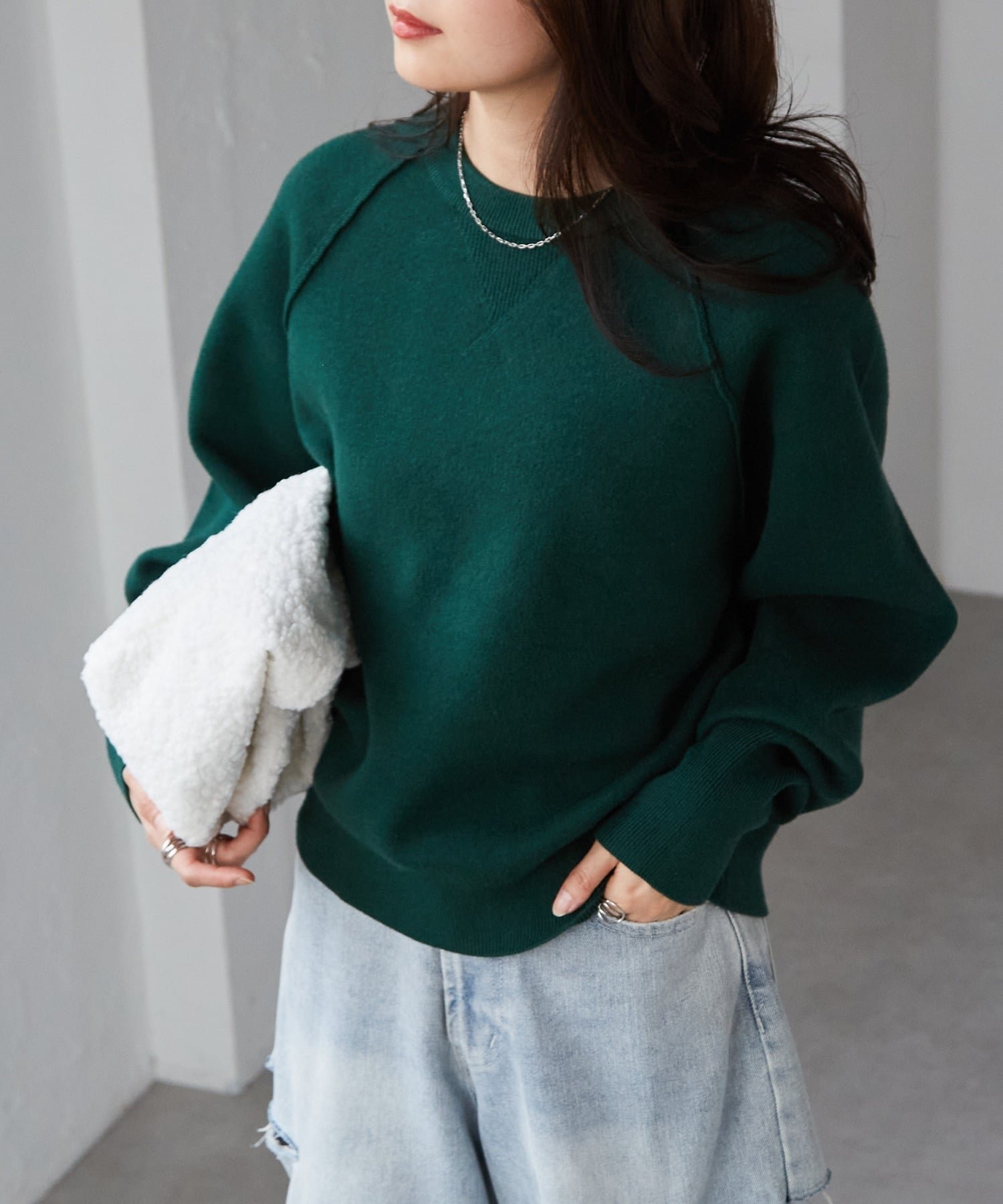 【ラナン/Ranan】のRanan/機能付!スウェットライクニット インテリア・キッズ・メンズ・レディースファッション・服の通販 founy(ファニー) 　ファッション　Fashion　レディースファッション　Fashion for Women　トップス・カットソー　Cut & Sew Tops　ニット　Knit Tops & Sweaters　レディースパーカー・カジュアルフーディー　Casual Hoodies & Sweatshirts　スウェット・クルーネックトップス　Sweatshirts & Crewnecks / Relaxed Fit Sweat Tops　春　Spring　洗える　Machine Washable　カーゴパンツ　Cargo Pants, Utility Pants　切替　Switching, Contrast Panel　スウェット / スエット　Sweatshirt, Sweatwear　スラックス　Slacks, Dress Pants　タイトスカート　Pencil Skirt, Tight Skirt　デニム　Denim, Jeans Material　トレンド　Trend, Trending Now　定番　Standard, Basic Item　ボトム　Bottoms, Lower Wear　ポケット　Pocket, Pocket Detail　A/W・秋冬　Autumn/Winter　グリーン|ID: prp329100004749459 ipo3291000000034976922